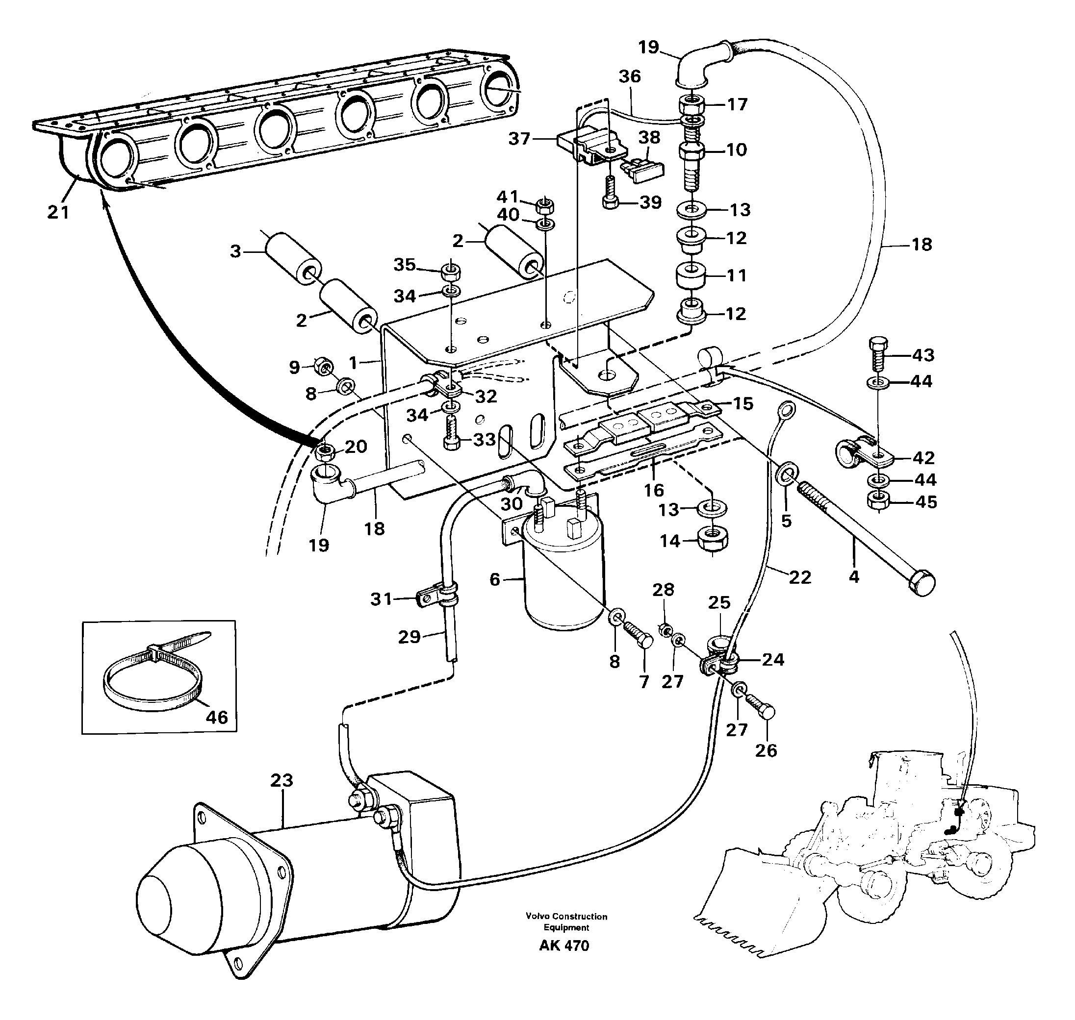 Starter element with fitting parts  SER NO 1836 - / SER NO 60301 - USA — volvo parts diagram