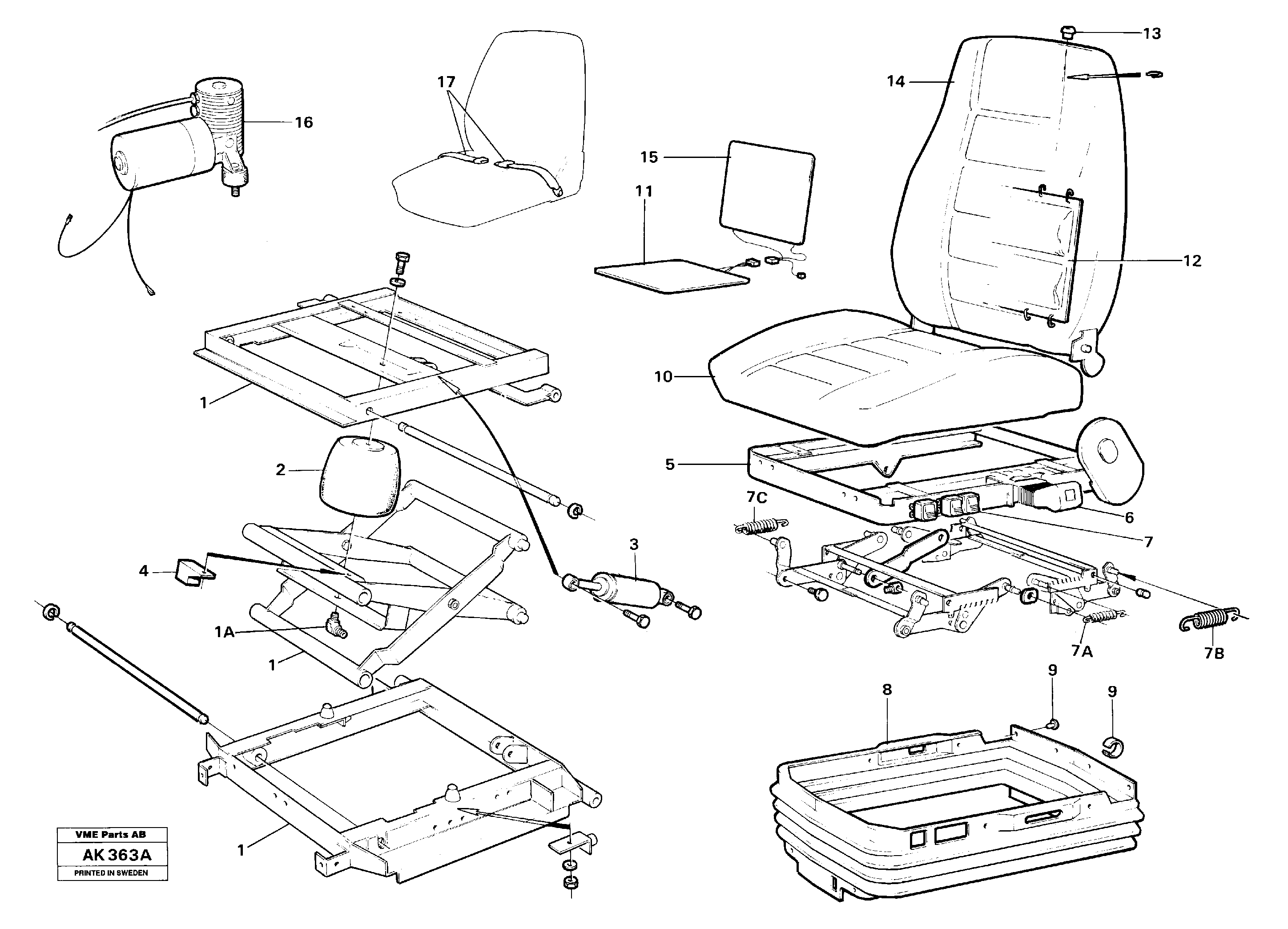 Driver's seat.  92075,   92196,   92404,   92405,   94907,   94914 — volvo parts diagram