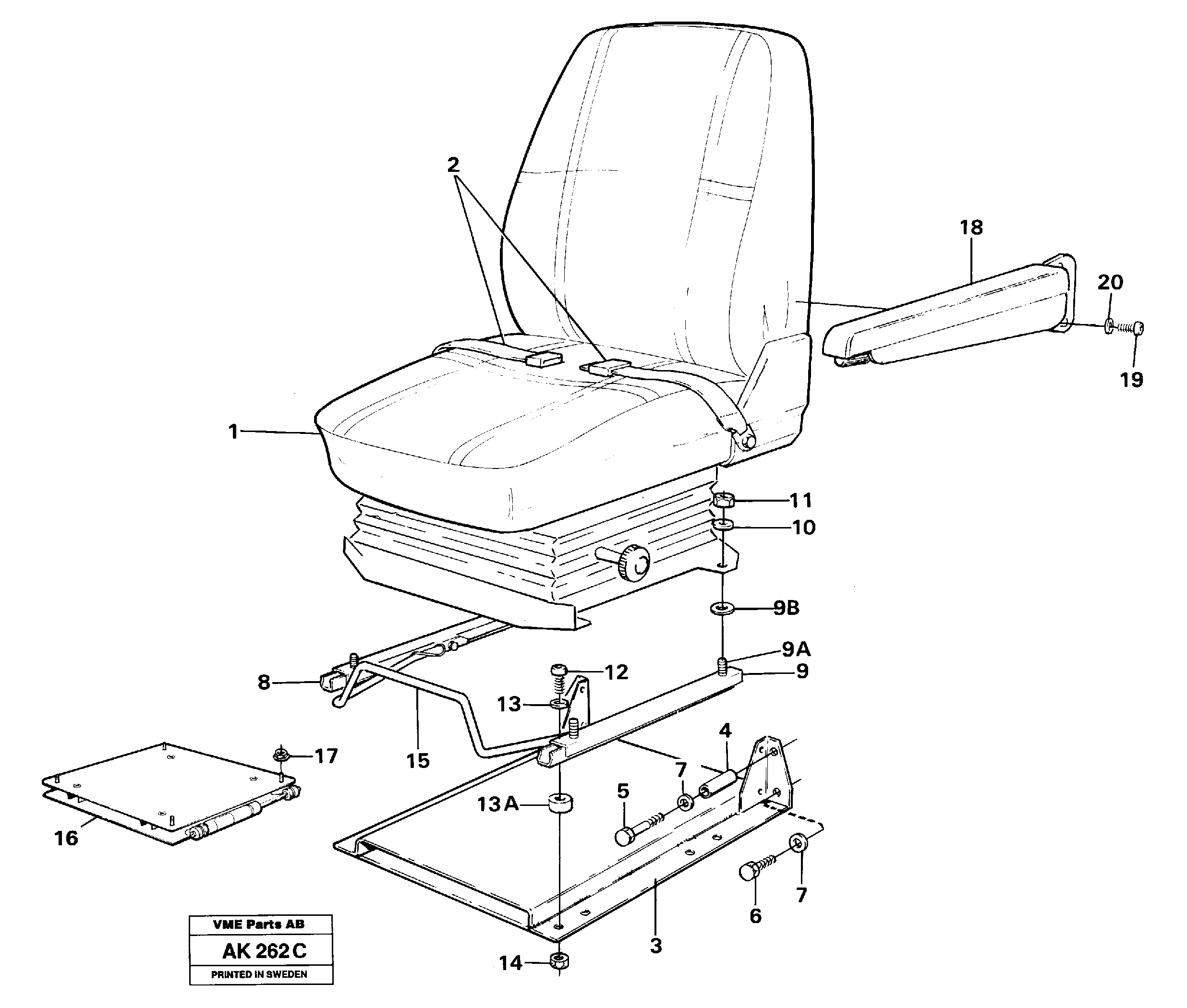 Operator seat with fitting parts — volvo parts diagram