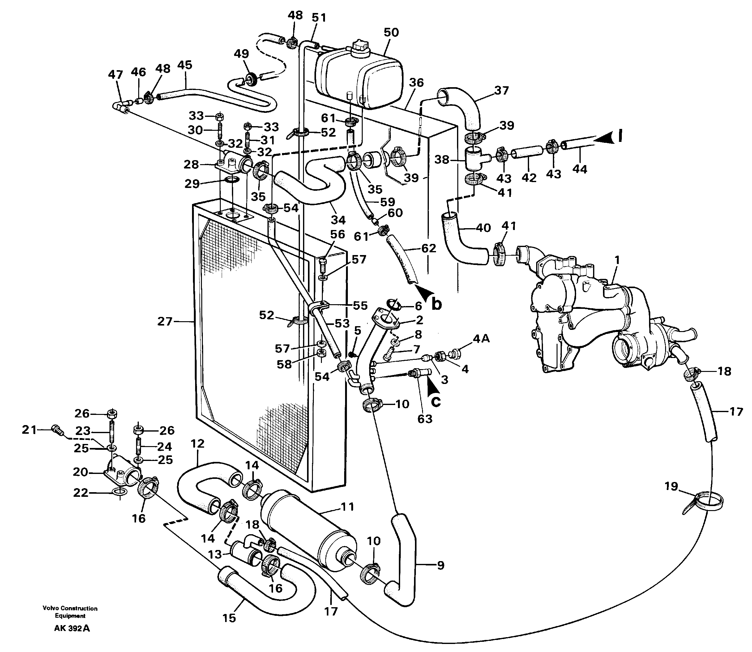 Cooling system.  SER NO 1836 - / SER NO 60301 - USA — volvo parts diagram