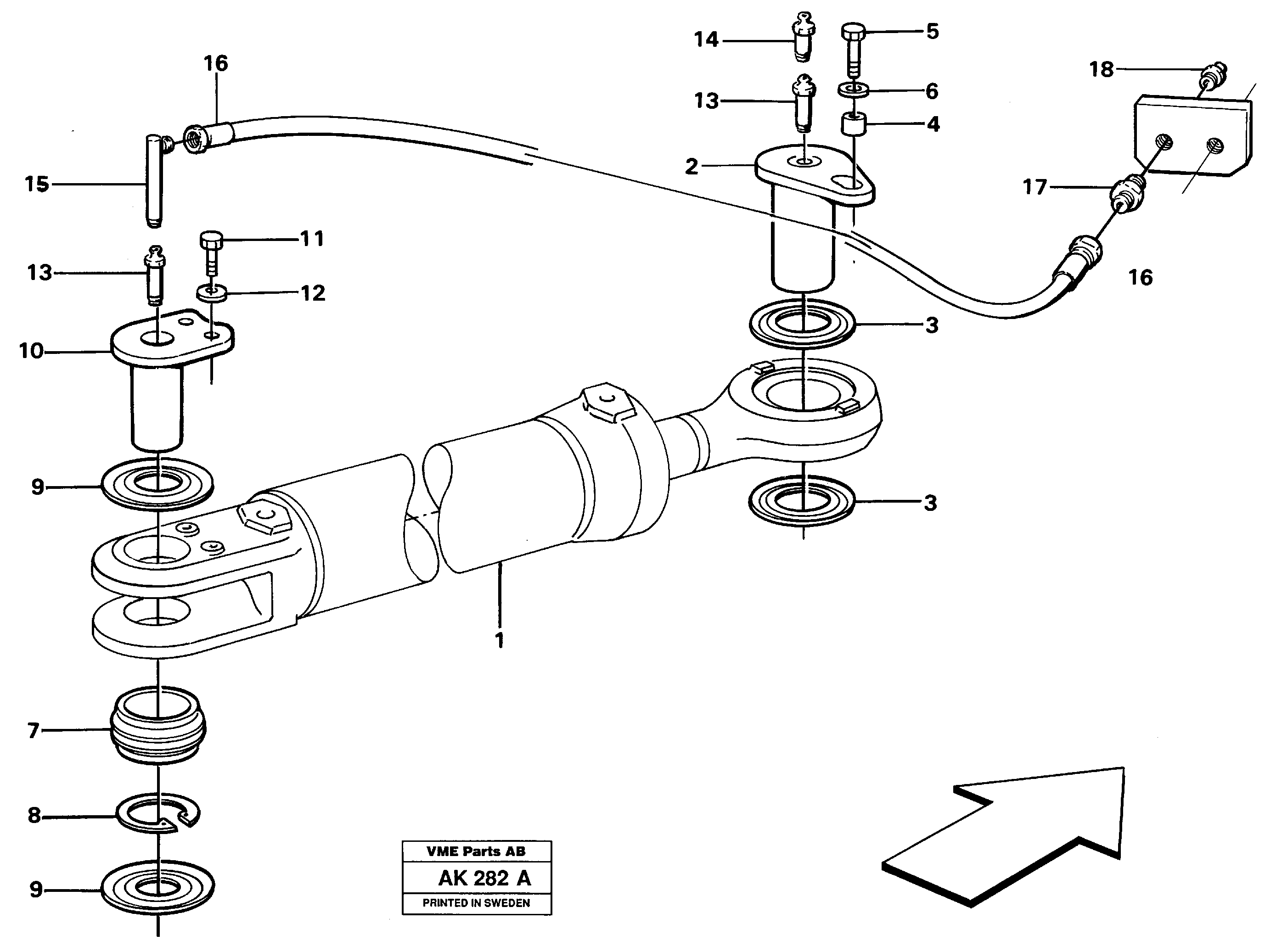 Hydraulic cylinder with fitting parts — volvo parts diagram