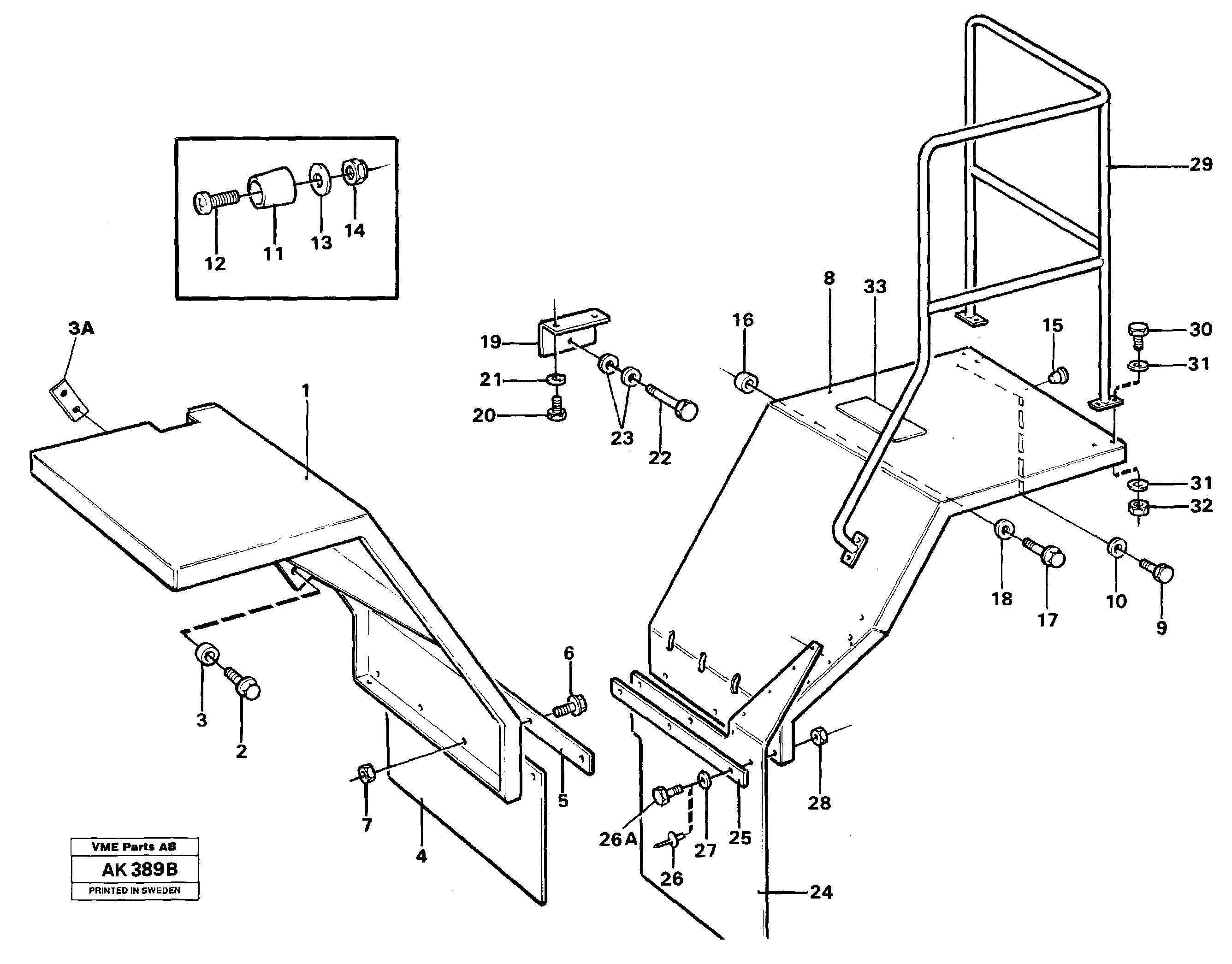 Fenders  STD, 33808 SER NO 1424 - ,   USA SER NO 60125 -, 33809 — volvo parts diagram