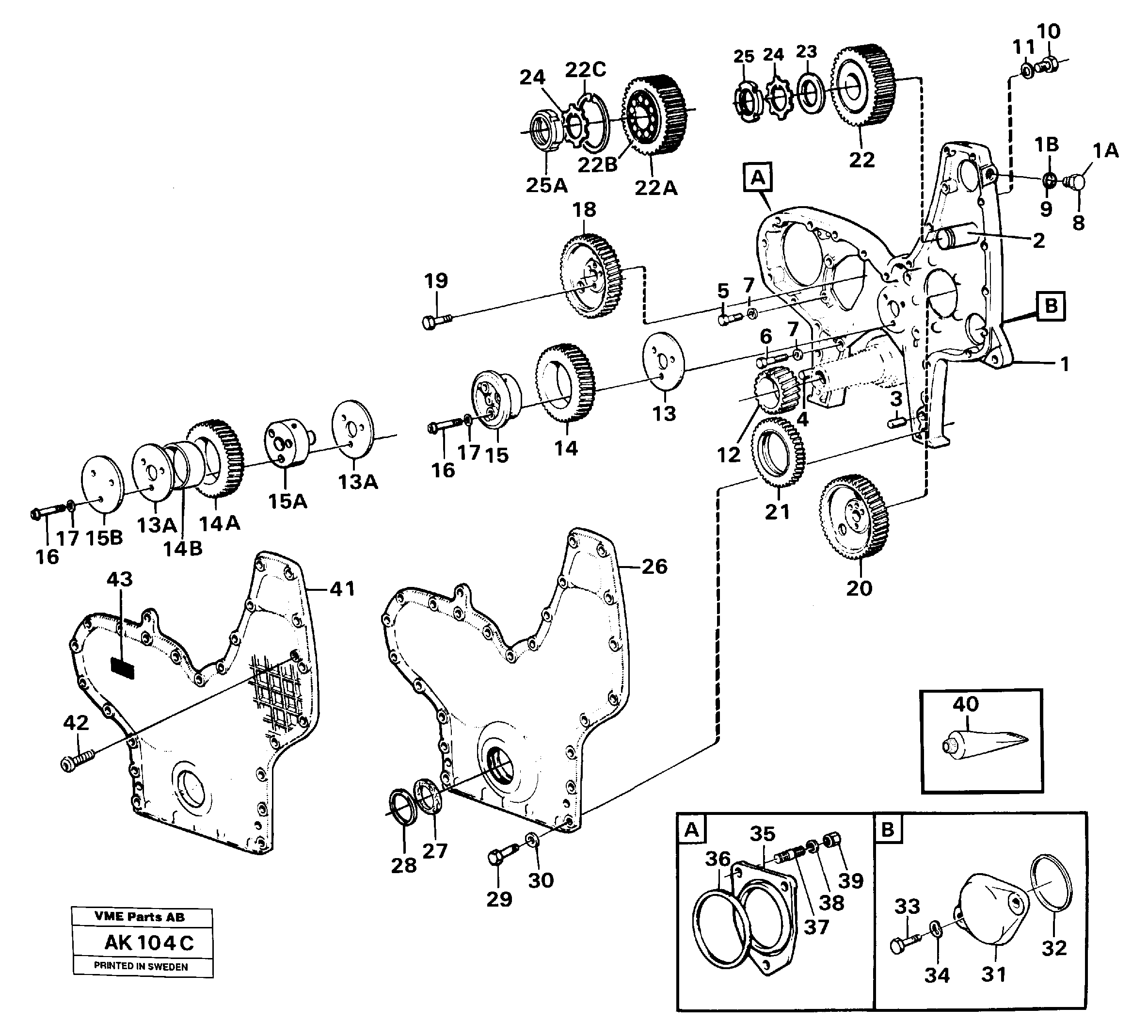 Timing gear casing and gears — volvo parts diagram