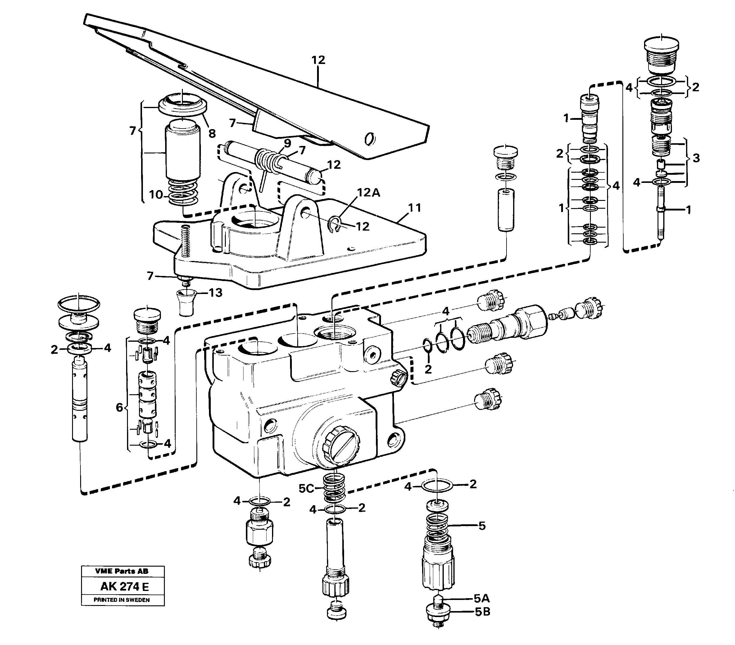 Footbrake valve.  SER NO - 1318,   SER NO - 60095 USA — volvo parts diagram
