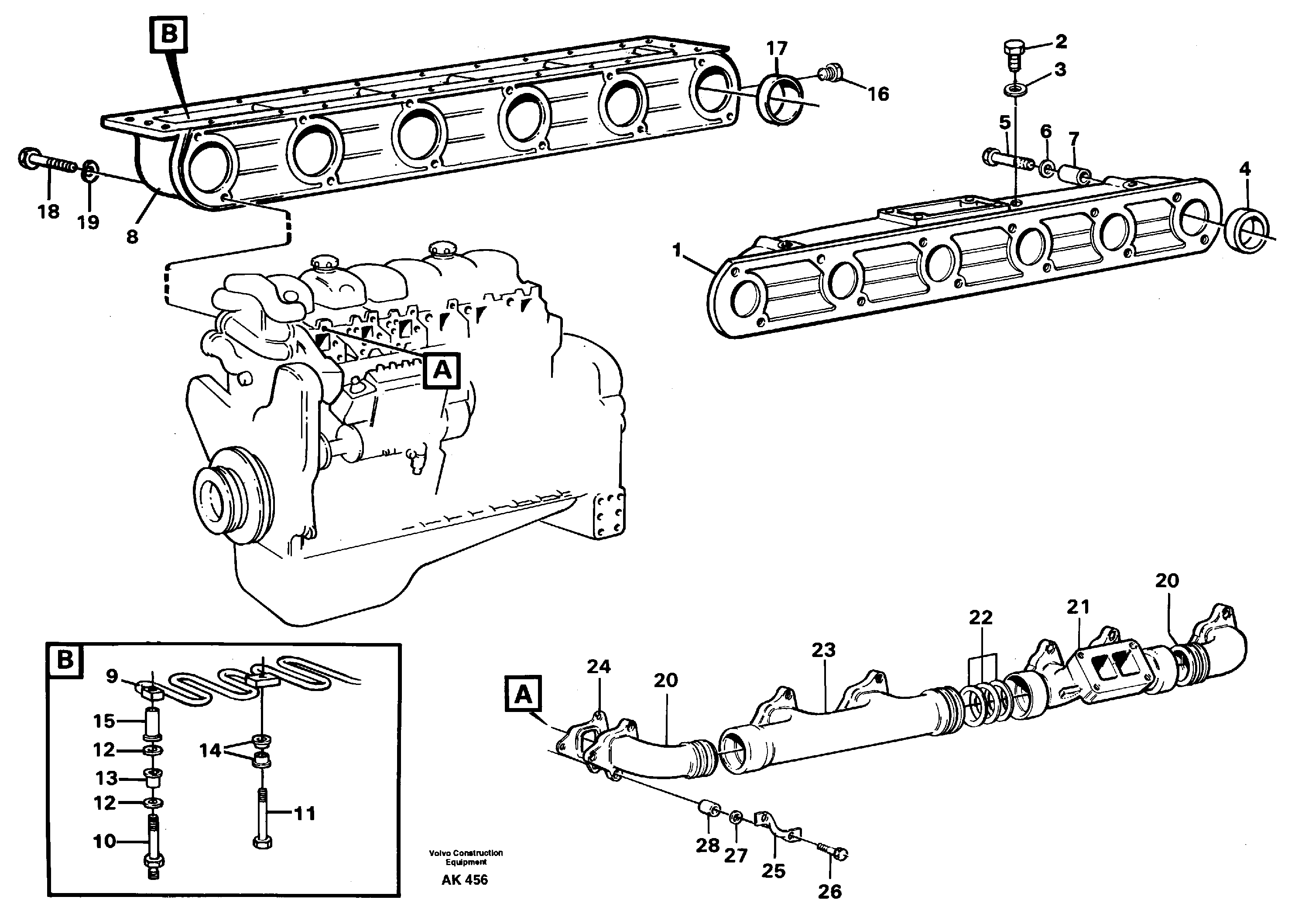 Inlet manifold and exhaust manifold — volvo parts diagram