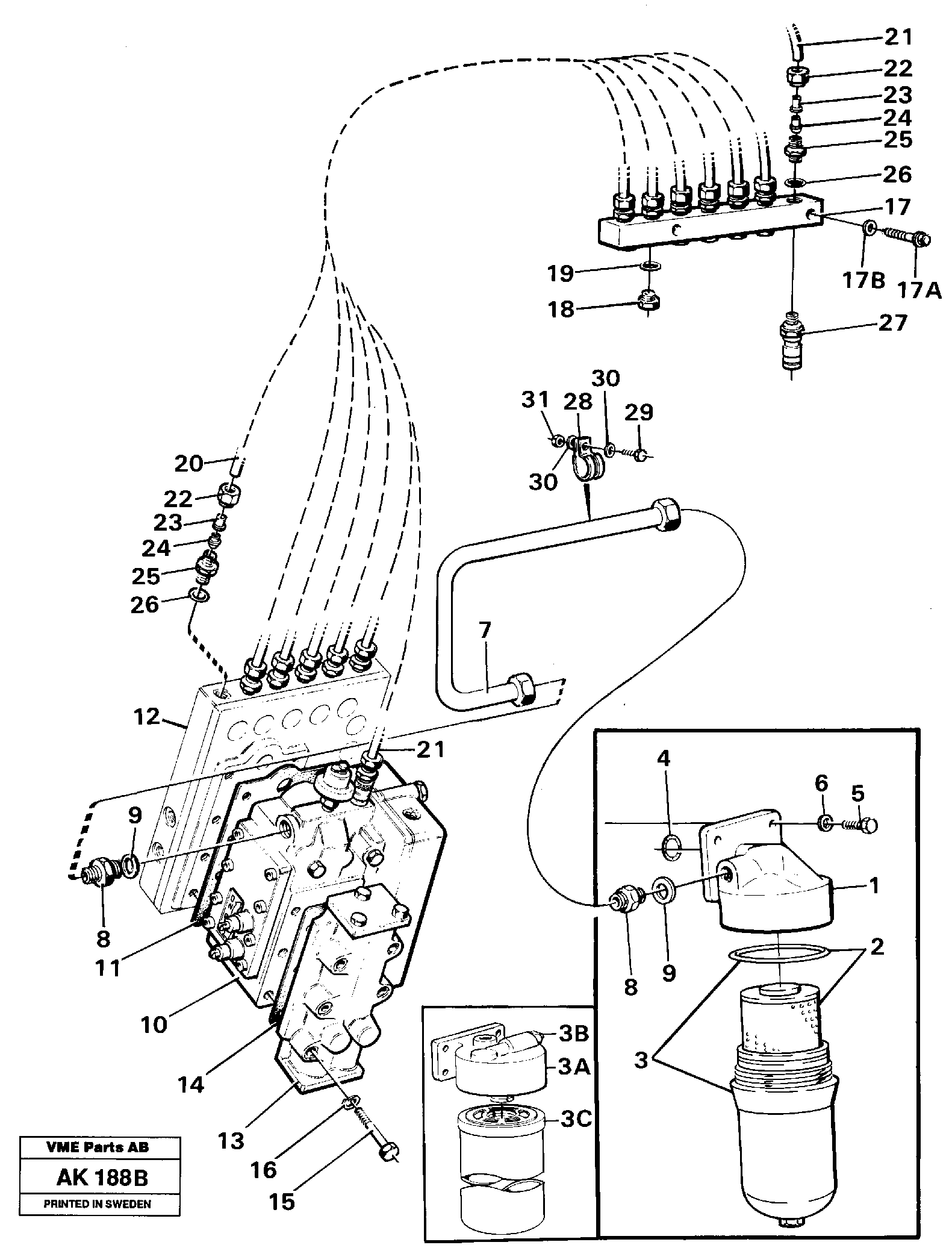 Oil filter and testing block — volvo parts diagram