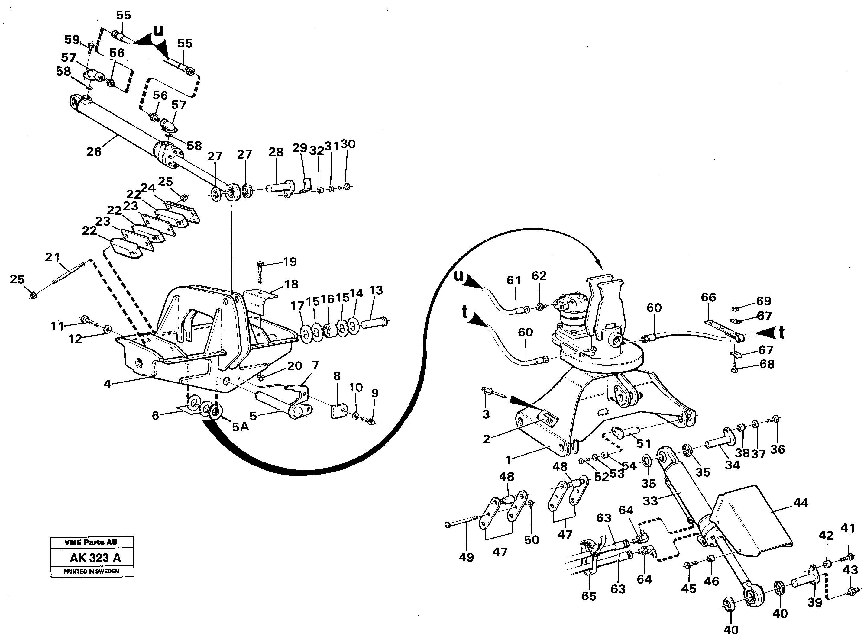 Rotator with cylinders and hoses.  91850,   91851 — volvo parts diagram