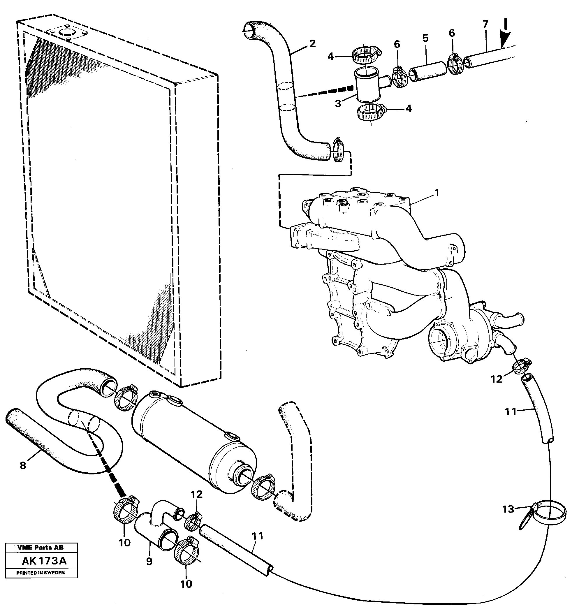 Water pump with connection parts.  92078 — volvo parts diagram