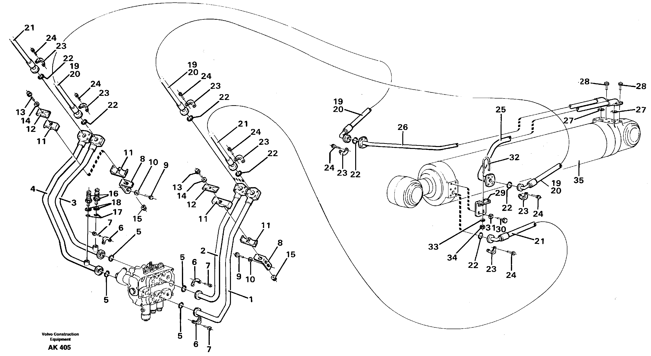Hydraulic system, tilt function.  STD SER NO 2443 - / SER NO 60469 - USA — volvo parts diagram