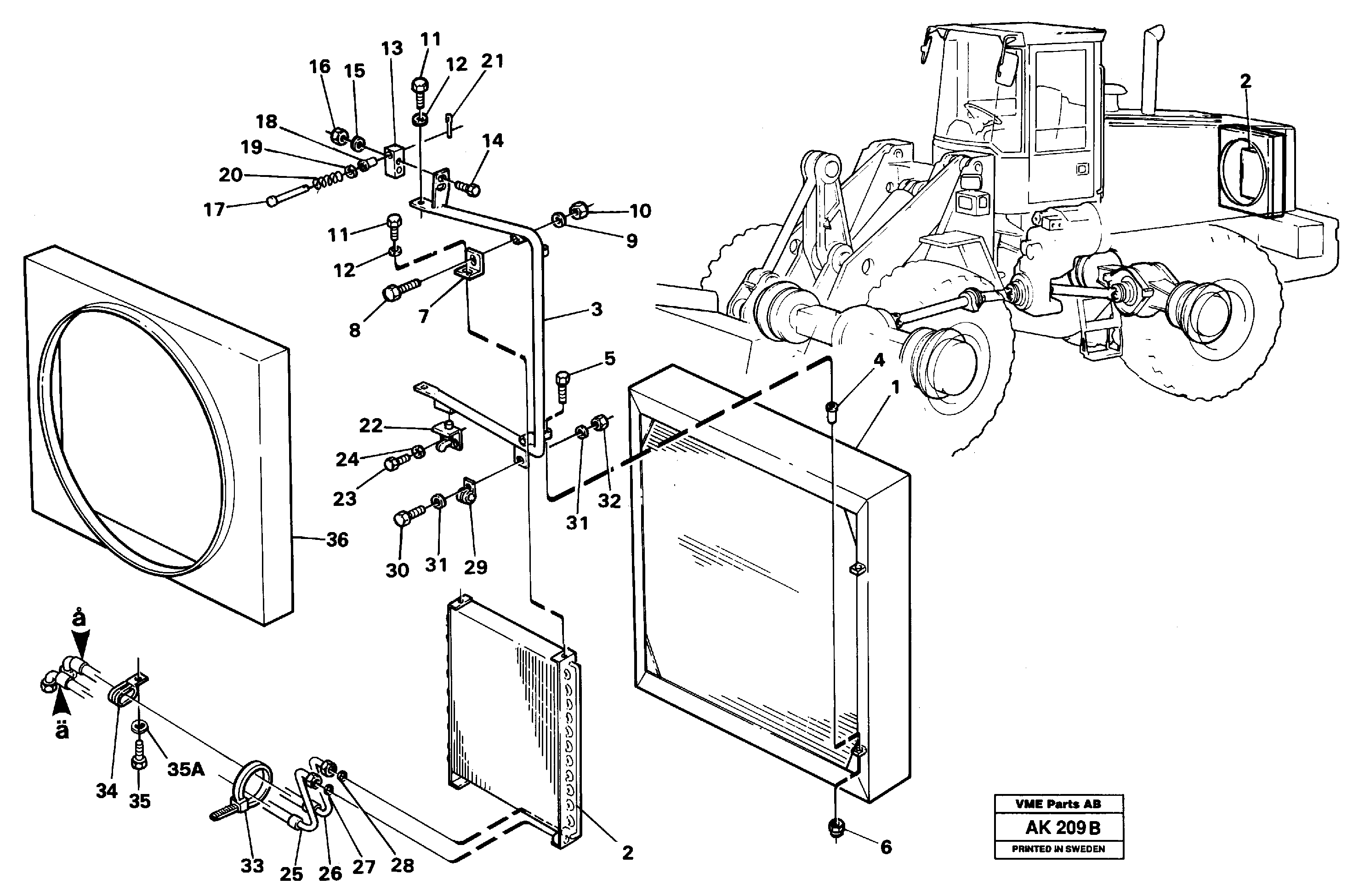Condenser with fitting parts.  91893,   92288 — volvo parts diagram