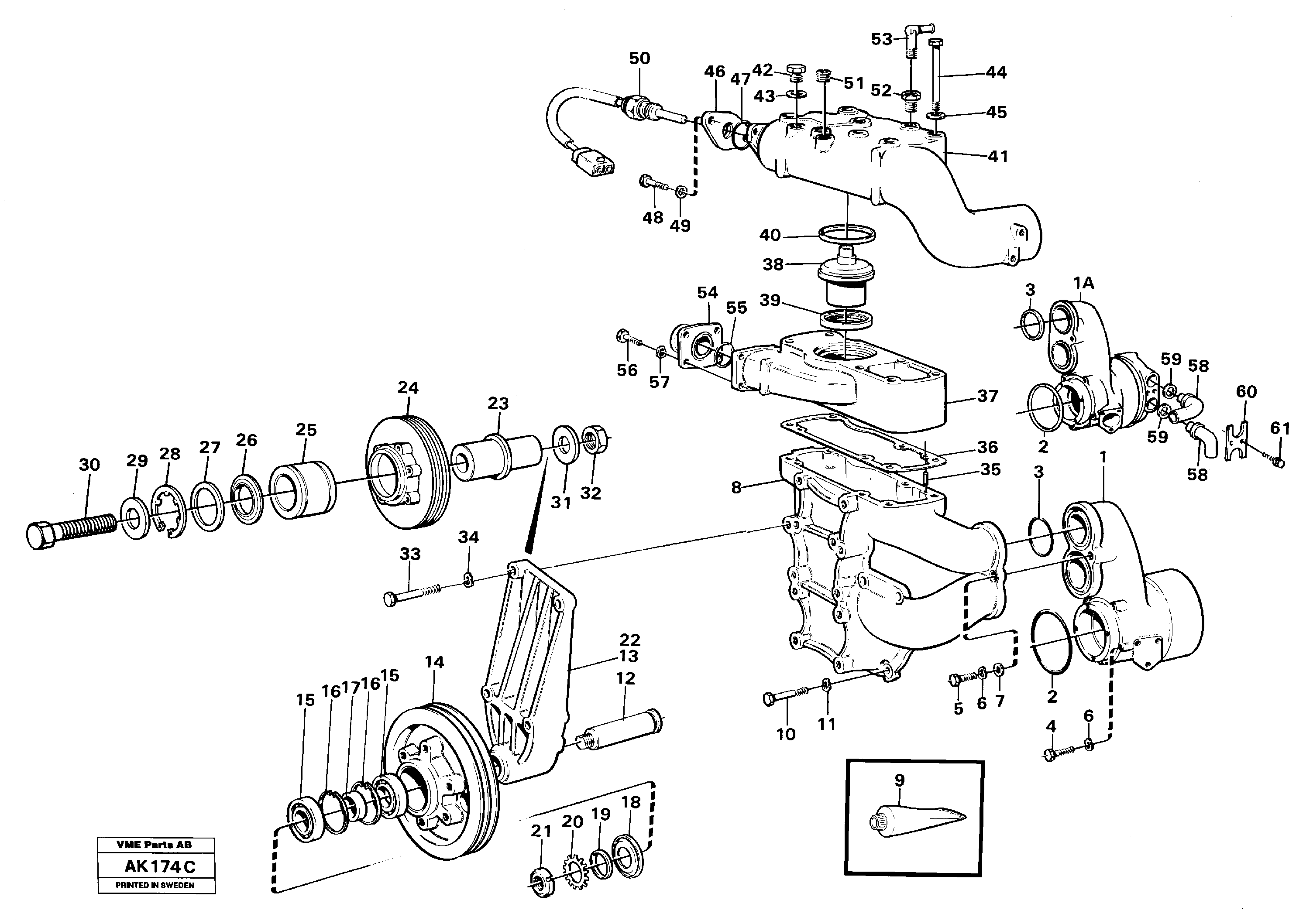 Water pump with fitting parts — volvo parts diagram