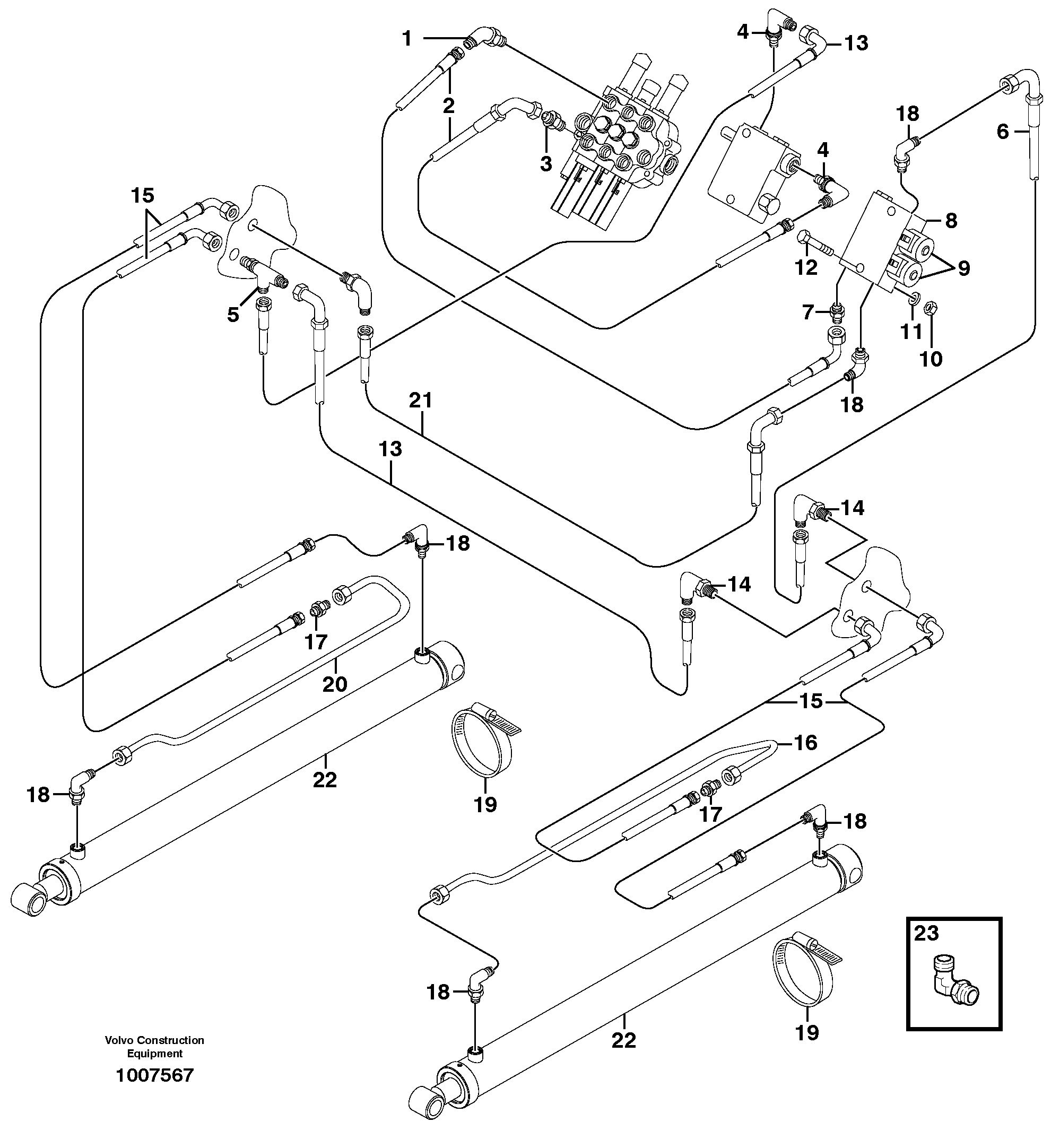 Loader arm hydraulic circuit (w/self level valve) — volvo parts diagram