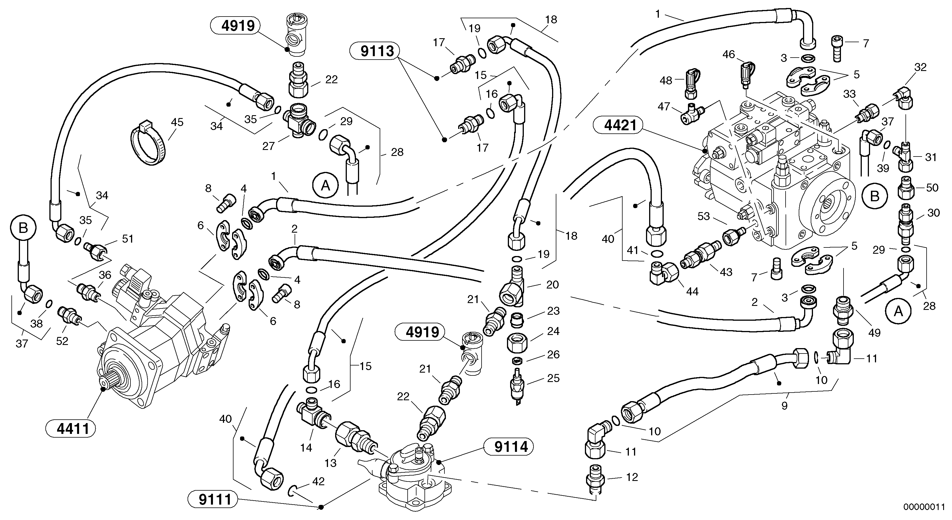 Lines - hydrostatic drive — volvo parts diagram