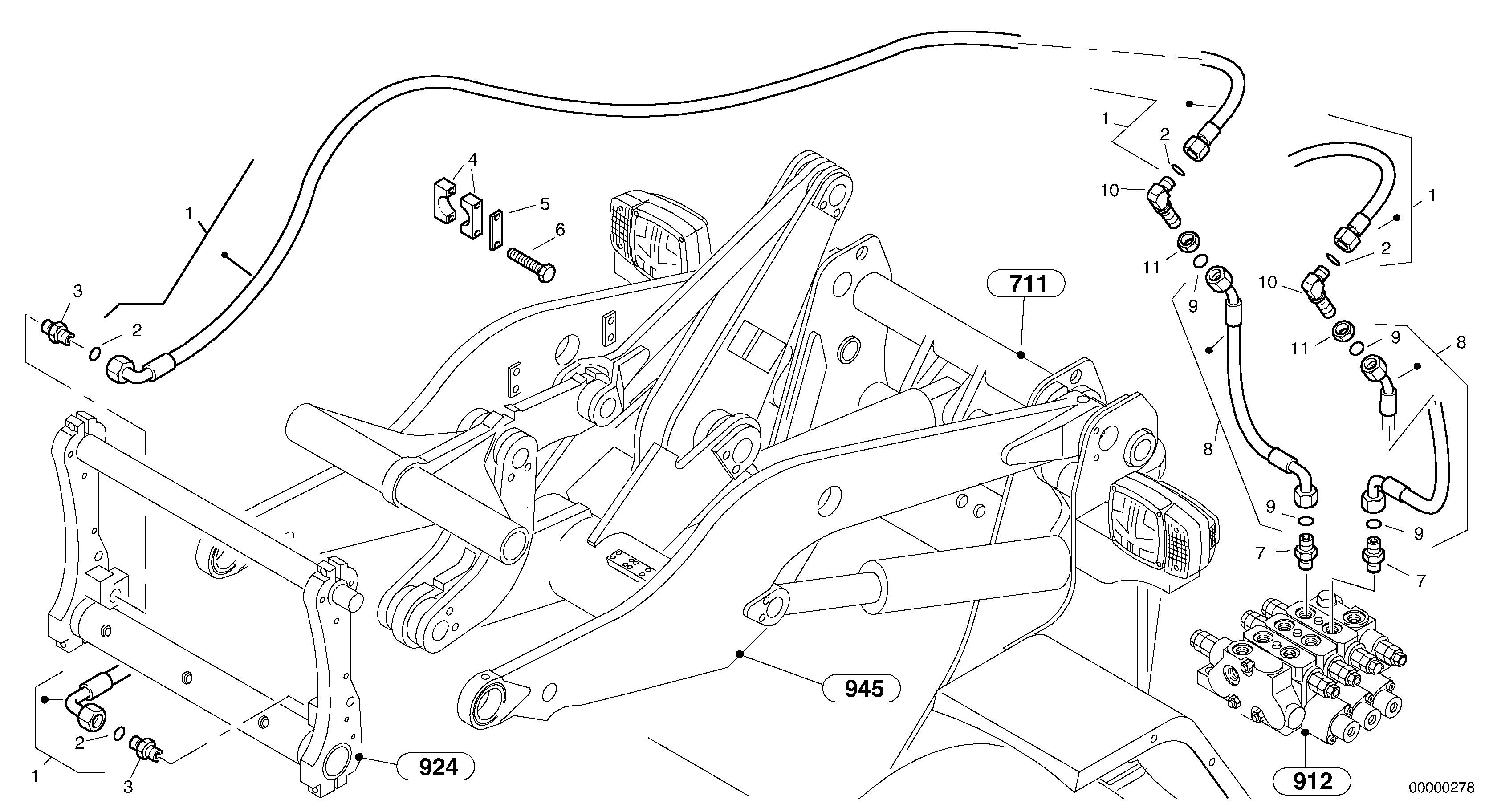 Lines to attachment mounting plate - Tpz — volvo parts diagram