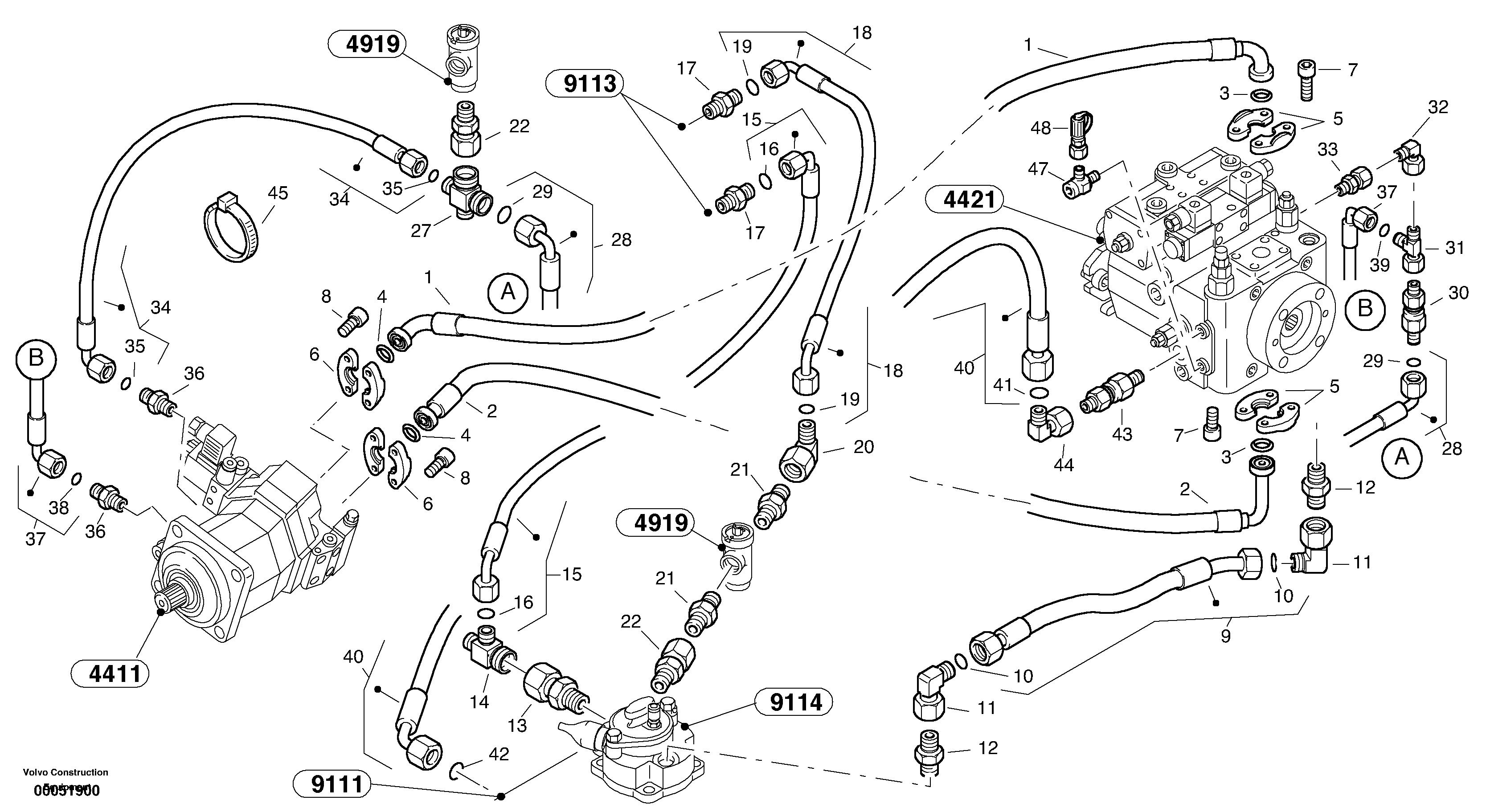 Lines - hydrostatic drive — volvo parts diagram