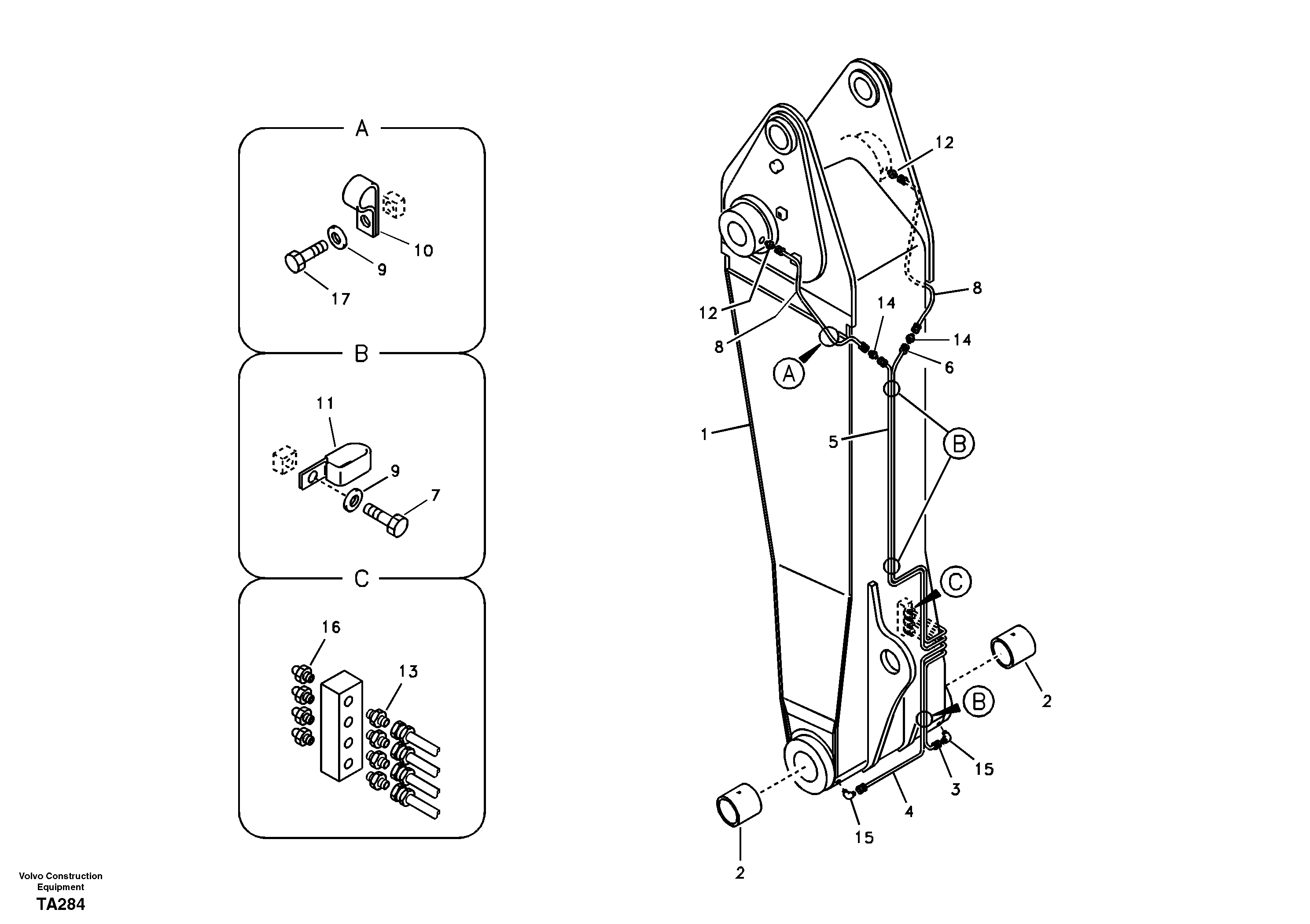 Boom and grease piping, adjustable 1st — volvo parts diagram