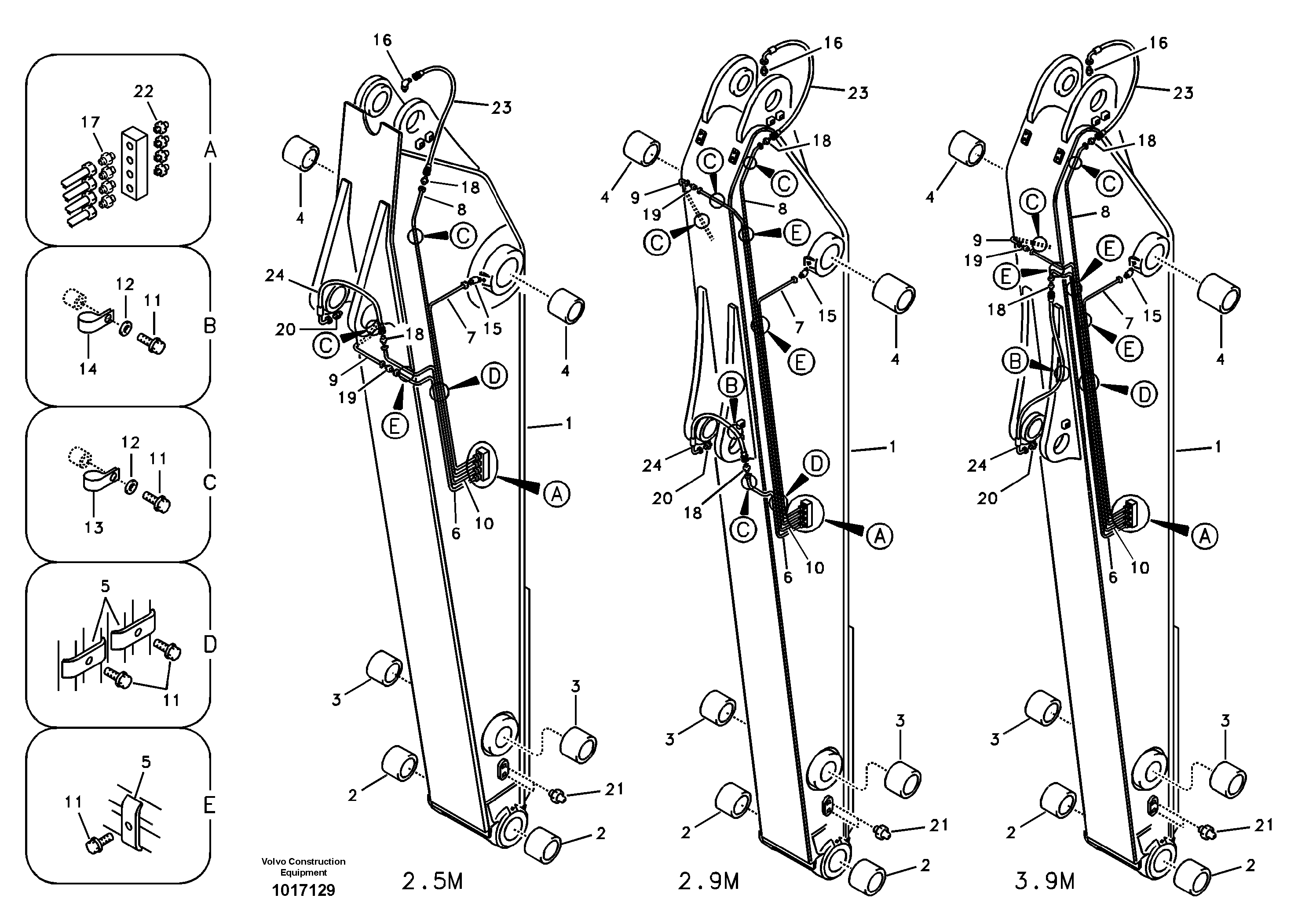 Dipper arm and grease piping with piping seat — volvo parts diagram