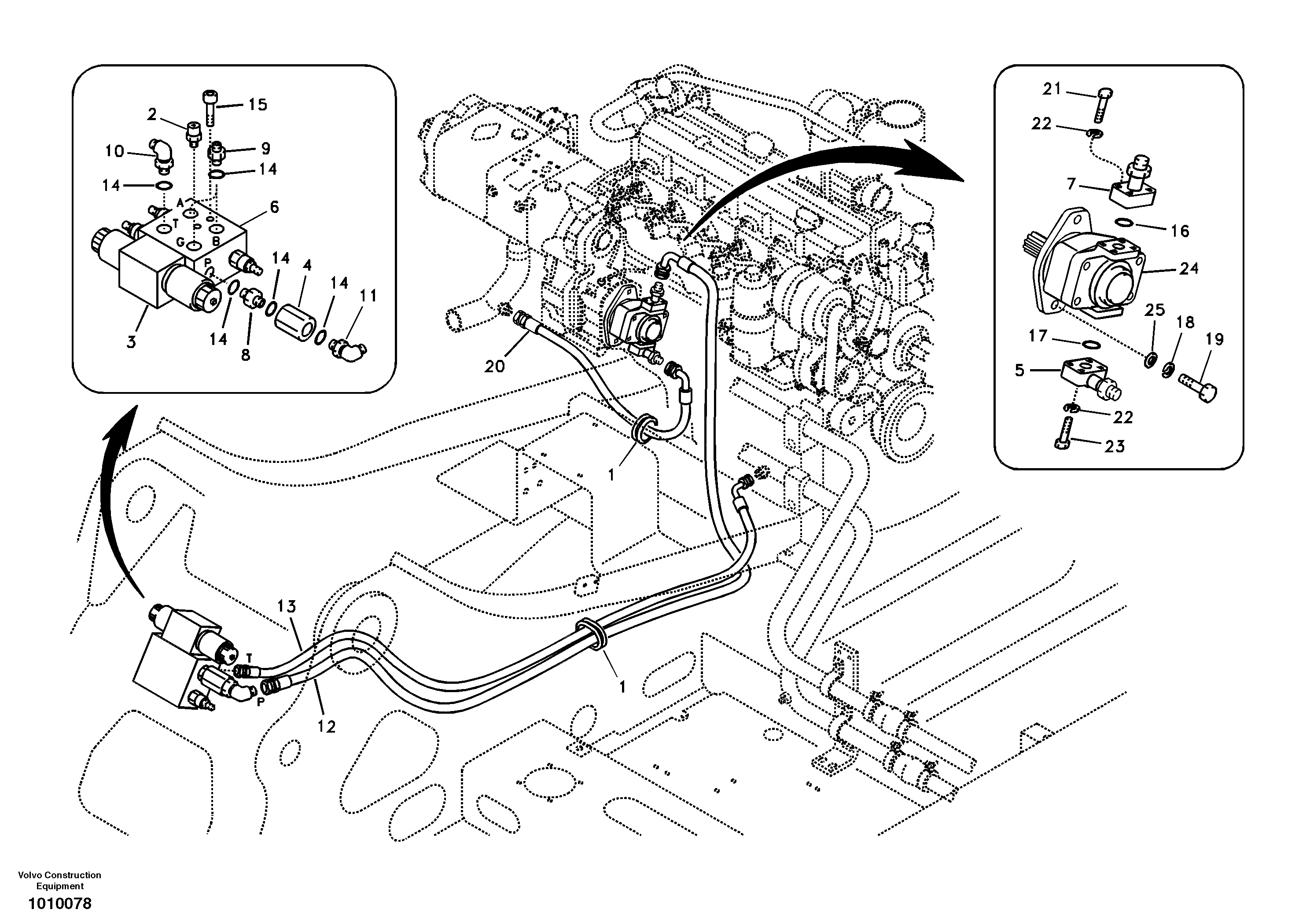 Working hydraulic, slope and rotator on upper frame — volvo parts diagram