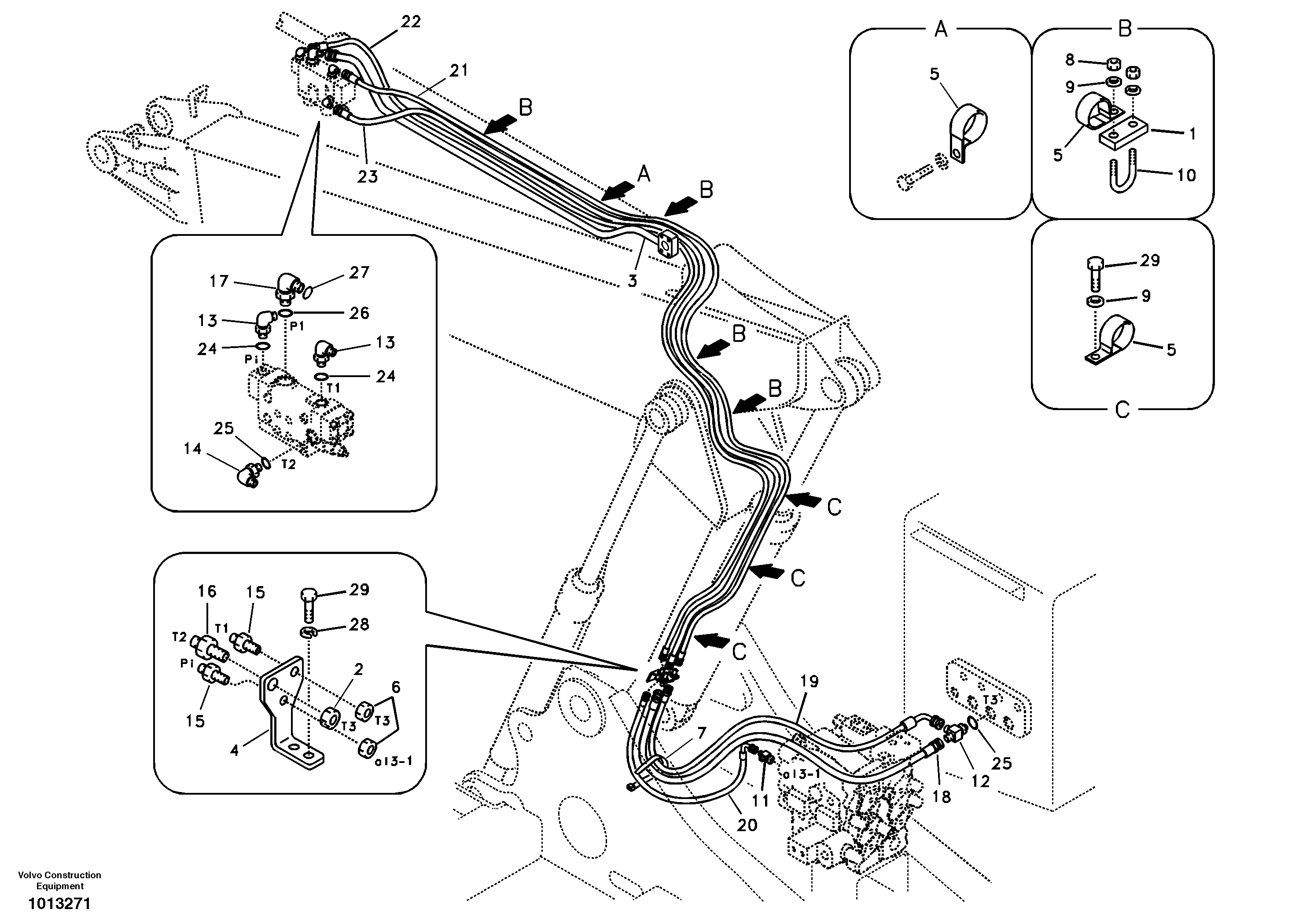 Working hydraulic, dipper arm rupture for adjustable boom — volvo parts diagram