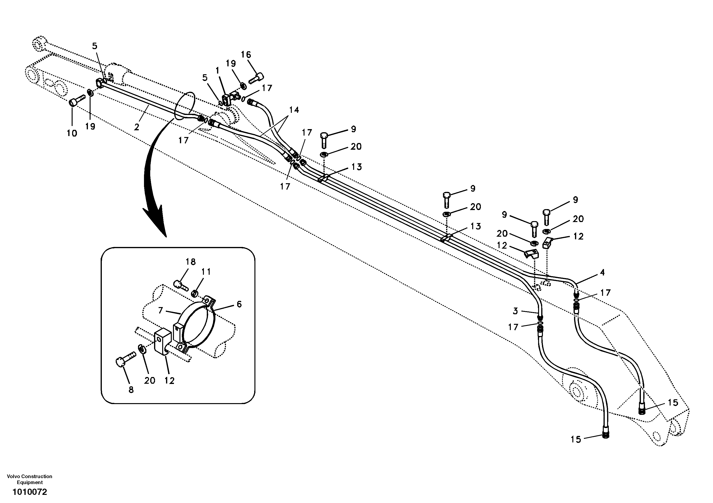 Working hydraulic, bucket cylinder on long dipper arm — volvo parts diagram