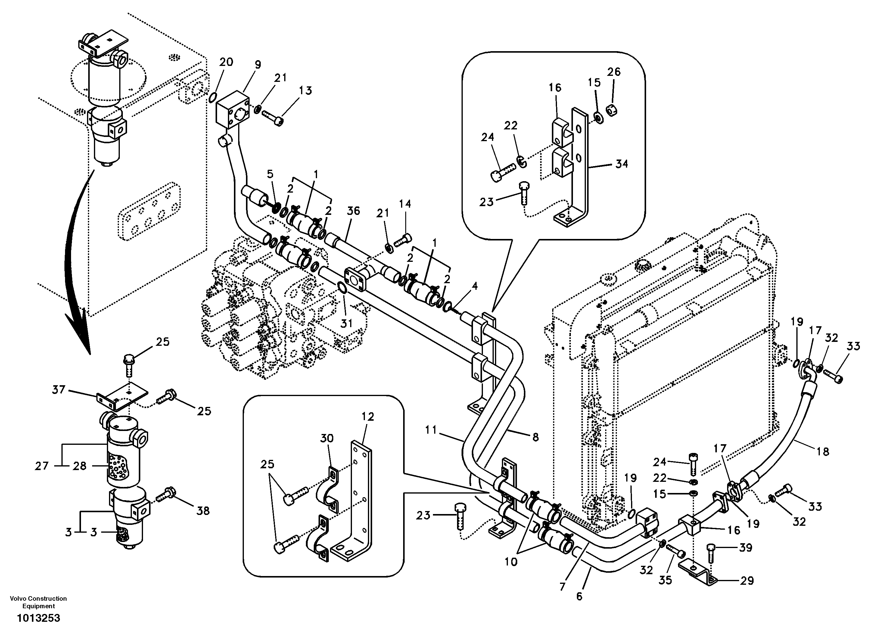 Hydraulic system, hydraulic tank to hydraulic oil cooler — volvo parts diagram