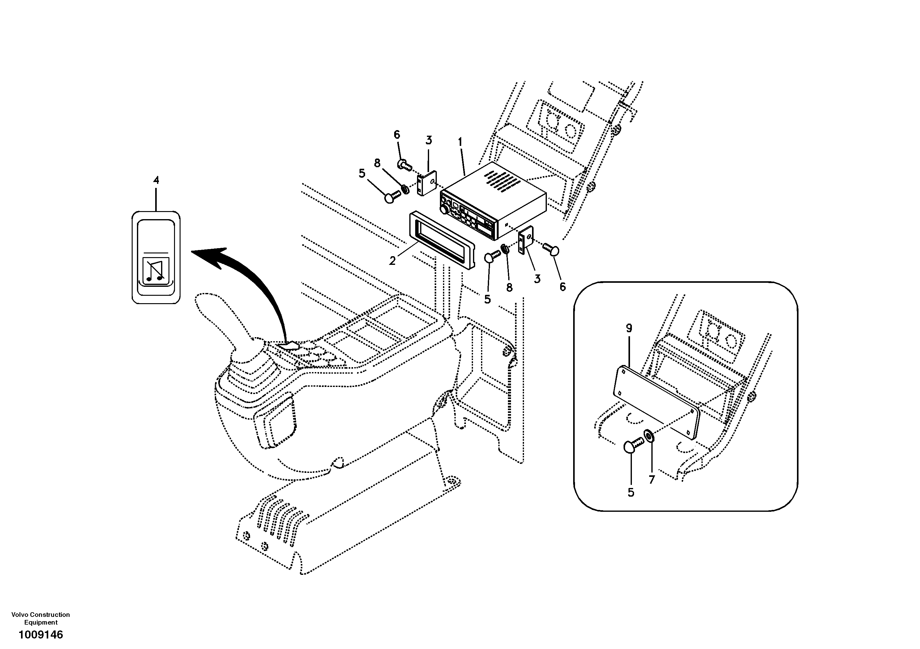 Cassette radio recorder with mounting details — volvo parts diagram