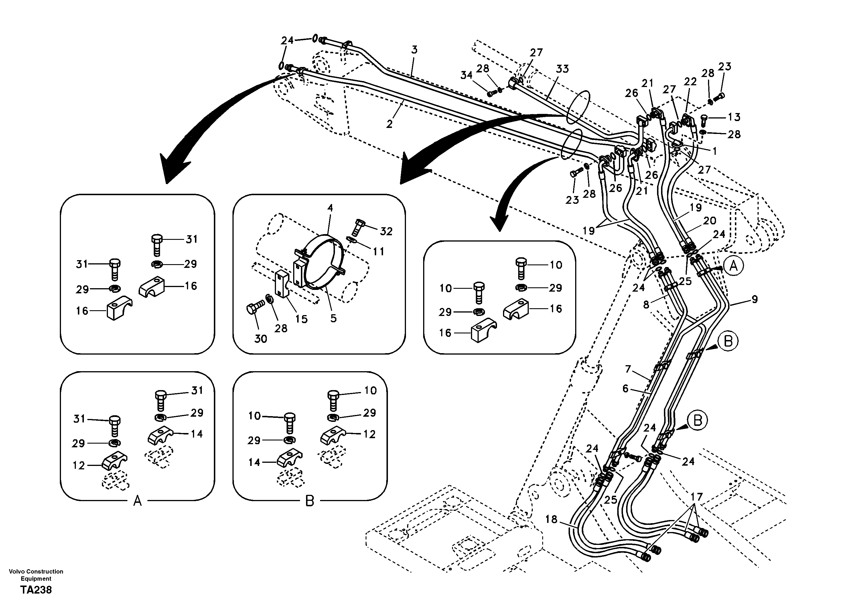 Working hydraulic, dipper arm cylinder on adjustable boom — volvo parts diagram