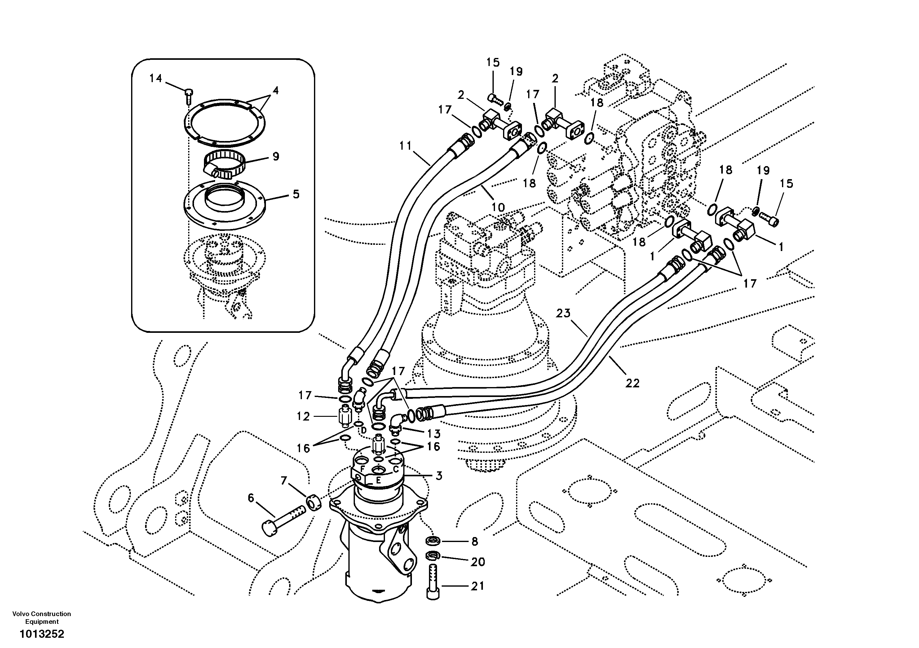 Turning joint line, control valve to turning joint — volvo parts diagram