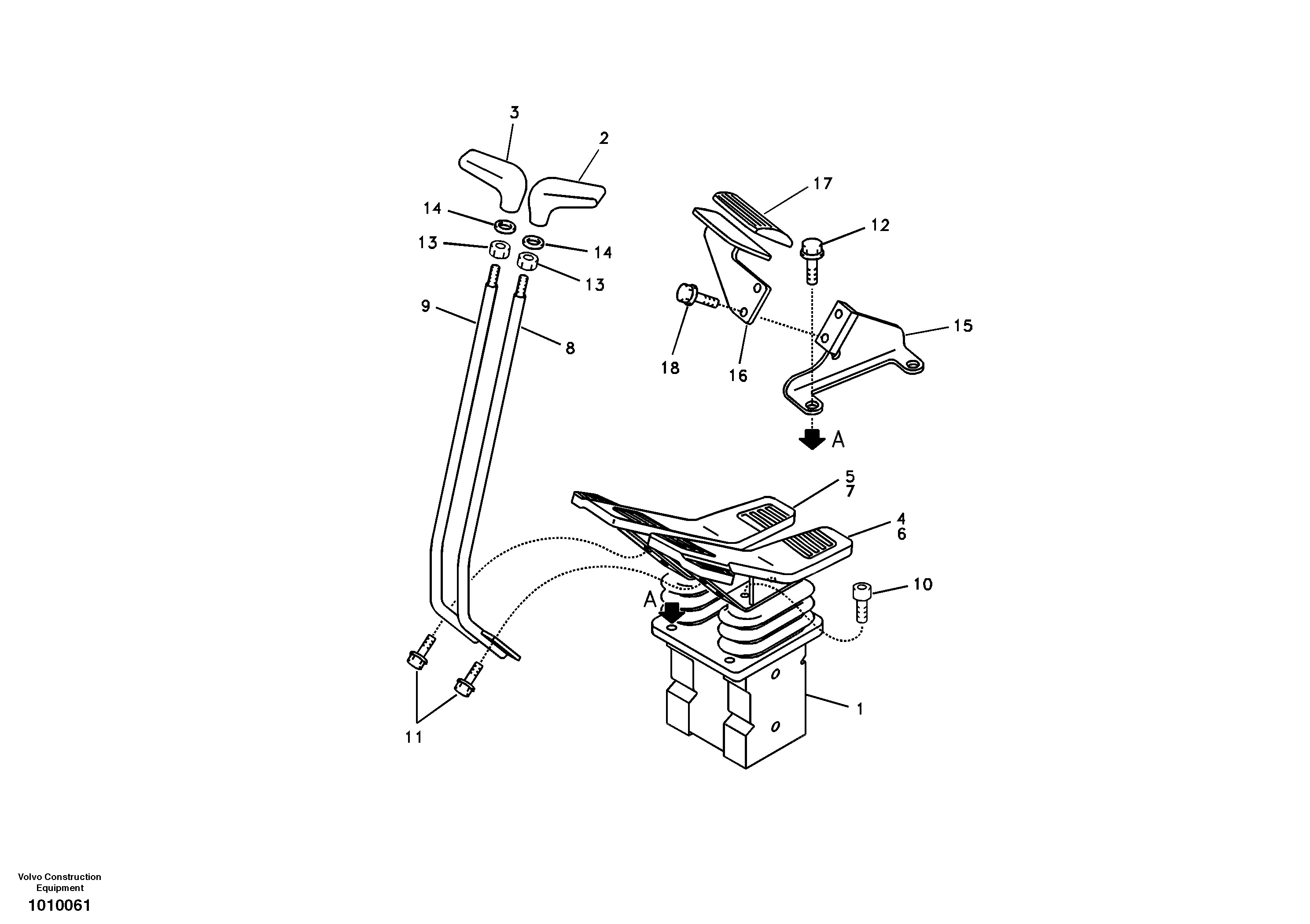 Remote control valve pedal with fitting parts — volvo parts diagram