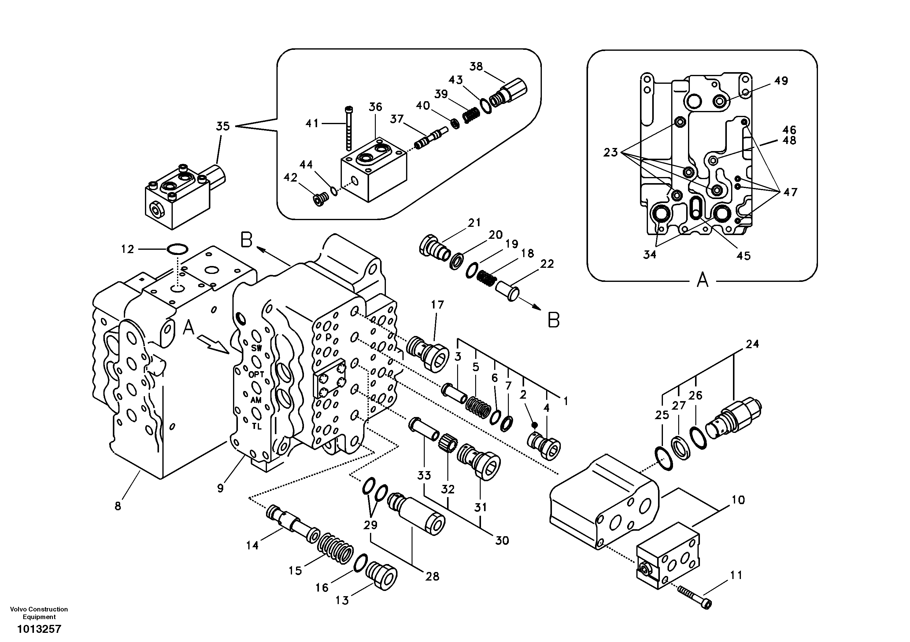 Main control valve, relief valve and dipper arm holding — volvo parts diagram