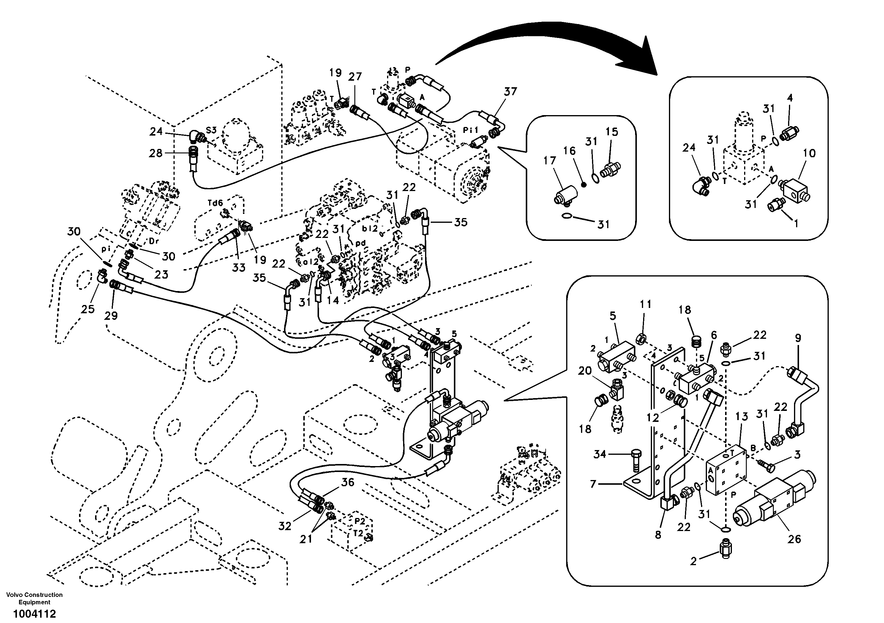 Working hydraulic, hammer and shear for 1st pump flow — volvo parts diagram
