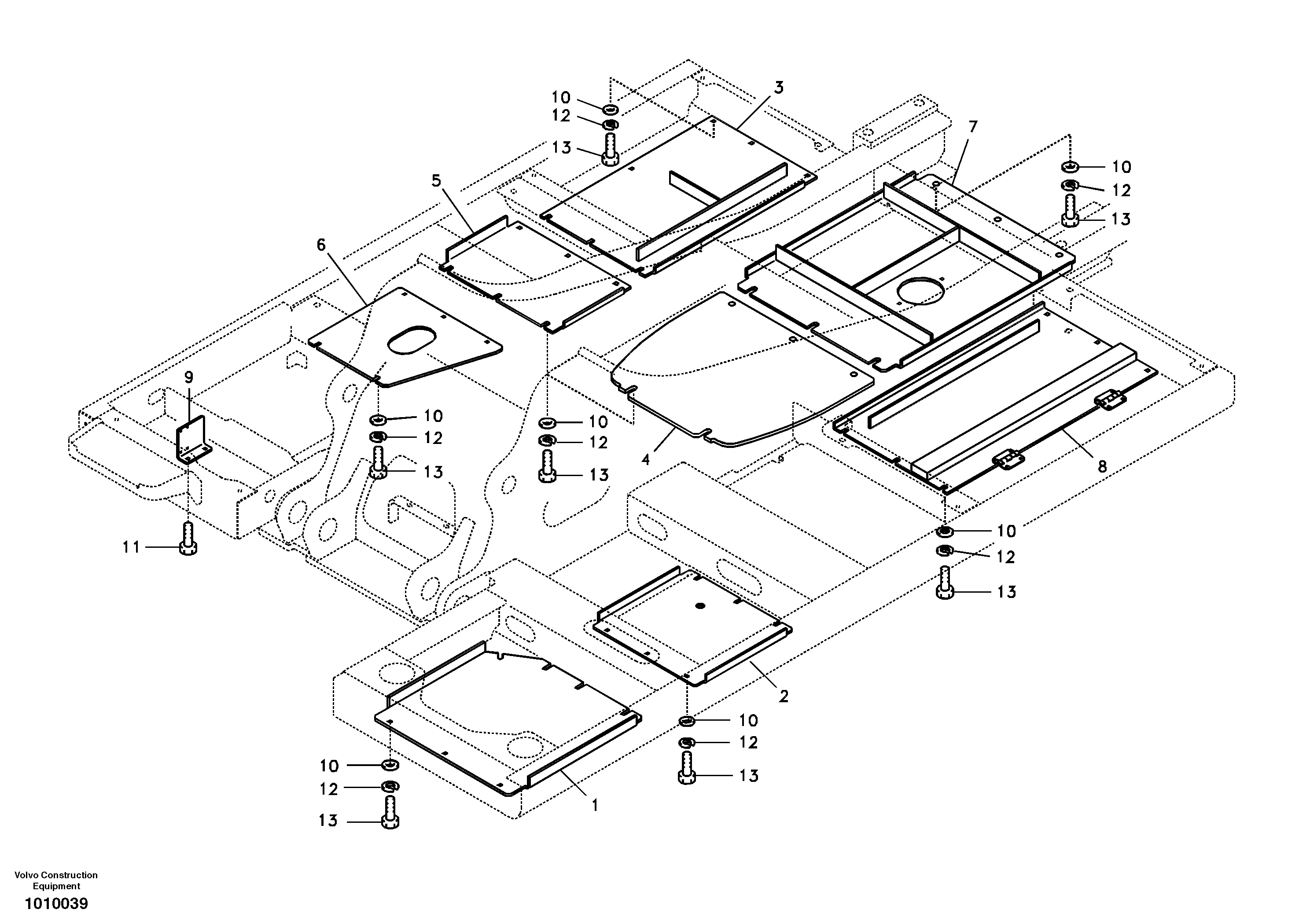 Hatches under engine, hydr.pumps, cooler, m.valve and fuel tank. — volvo parts diagram