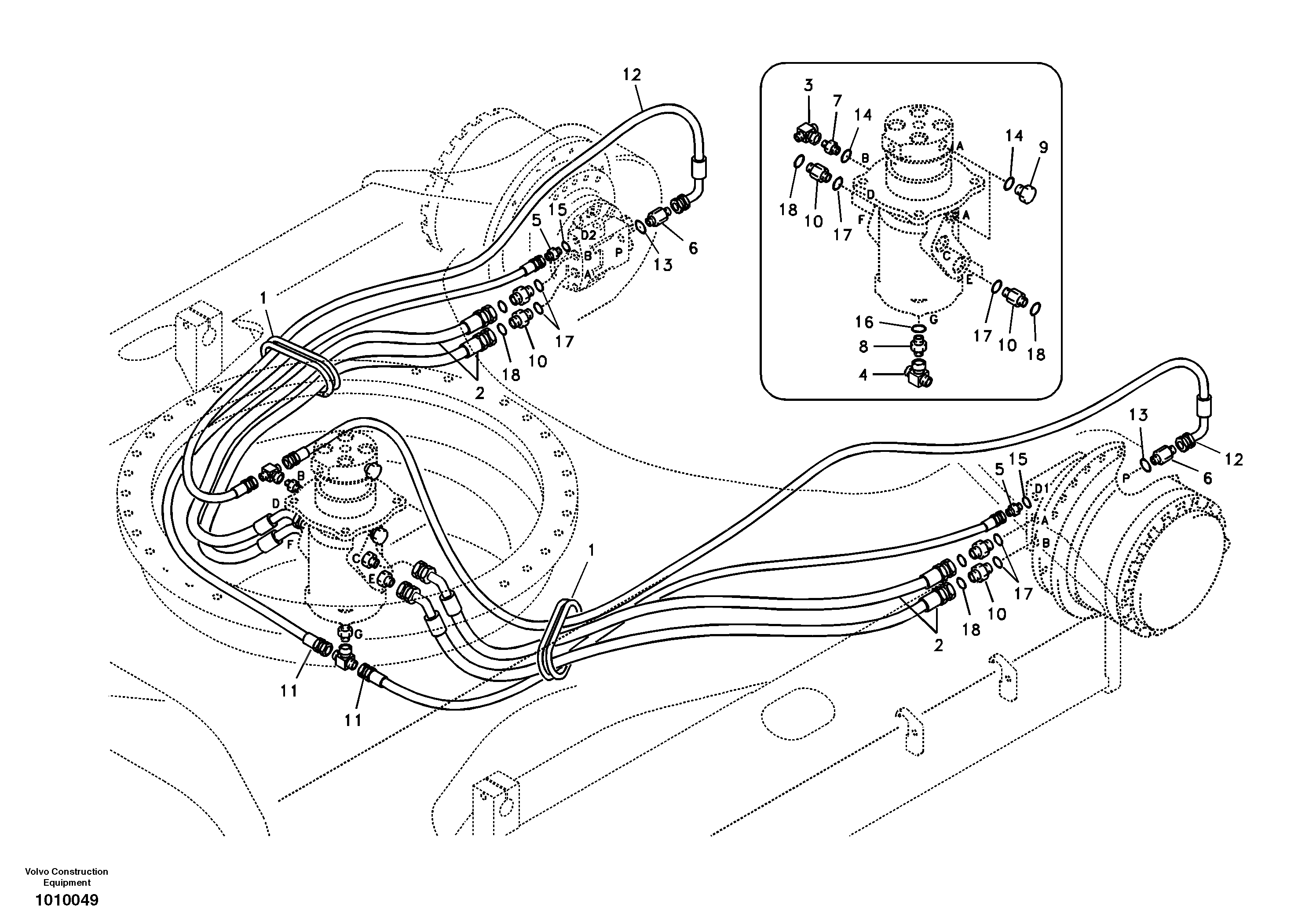 Turning joint line, turning joint to travel motor — volvo parts diagram