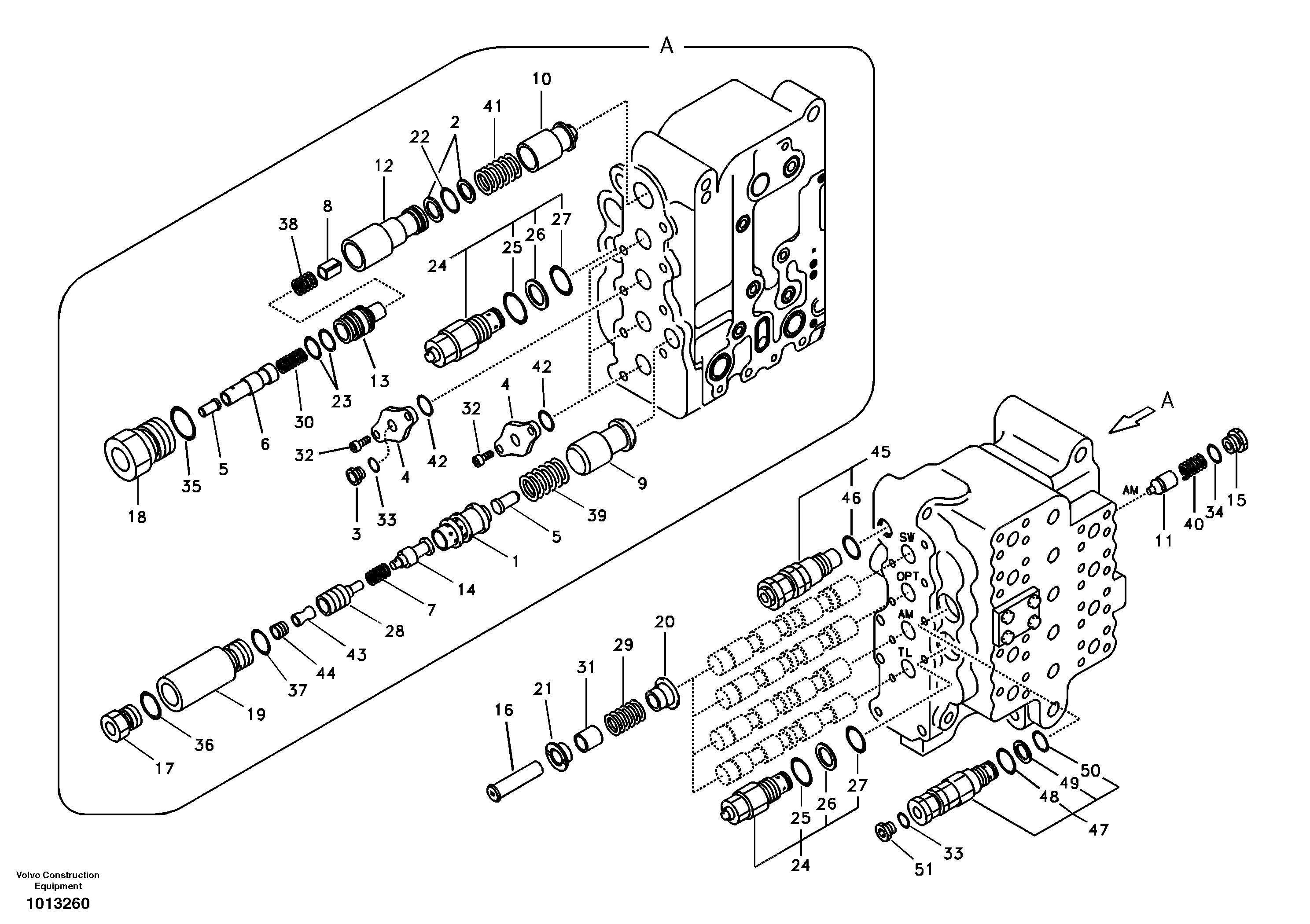 Main control valve, swing and option and dipper arm and travel Lh — volvo parts diagram