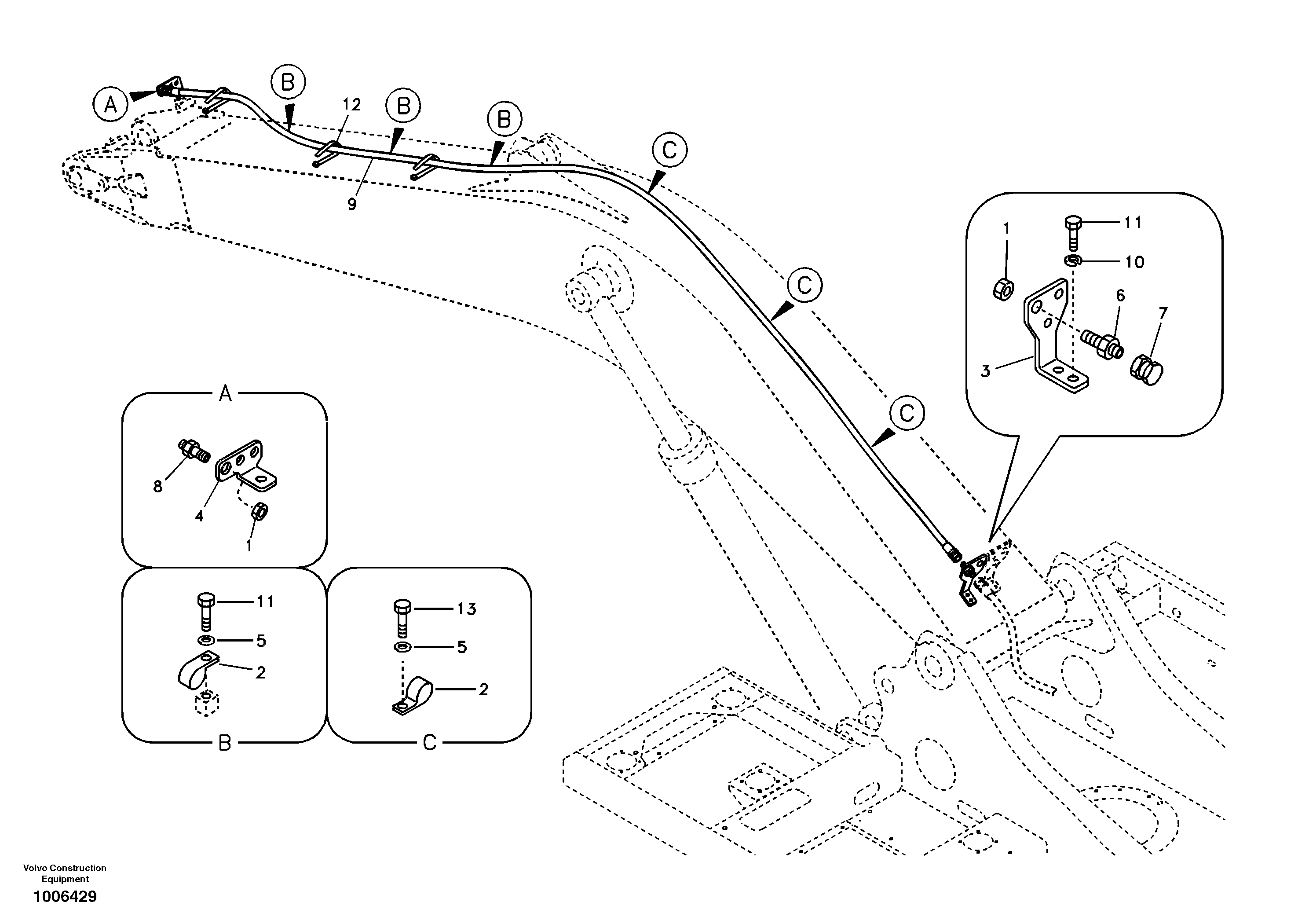 Working hydraulic, oil leak on boom — volvo parts diagram