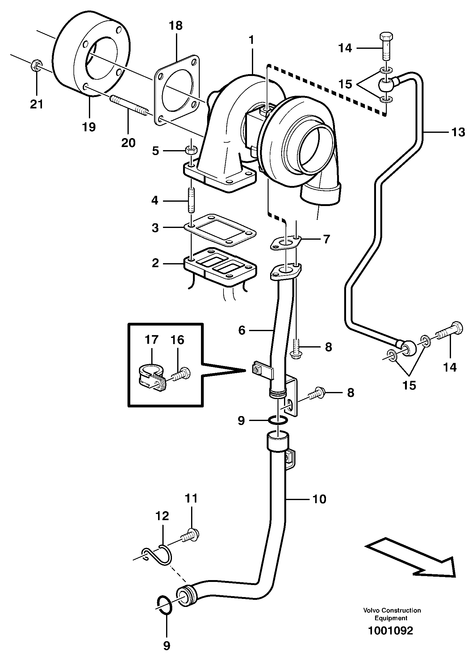 Turbocharger with fitting parts — volvo parts diagram