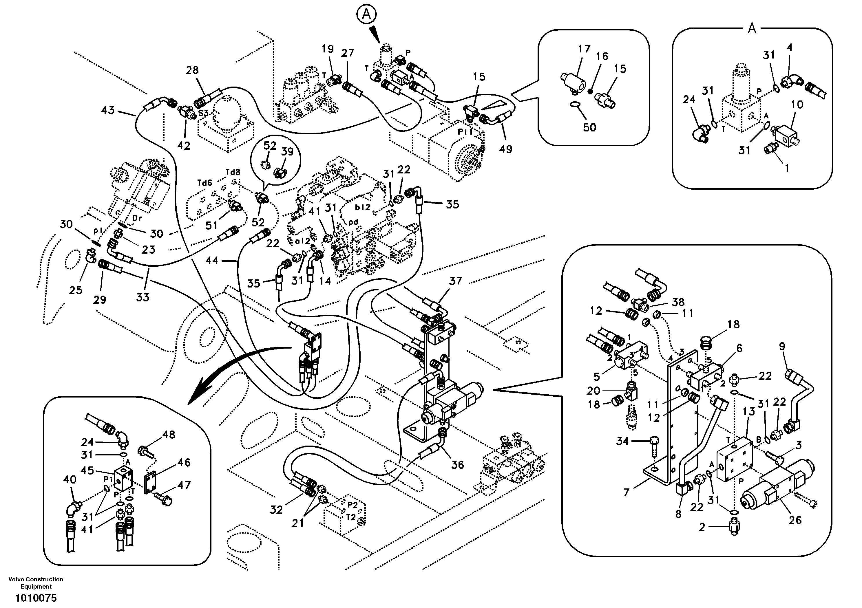 Working hydraulic, hammer and shear for 1st pump flow — volvo parts diagram
