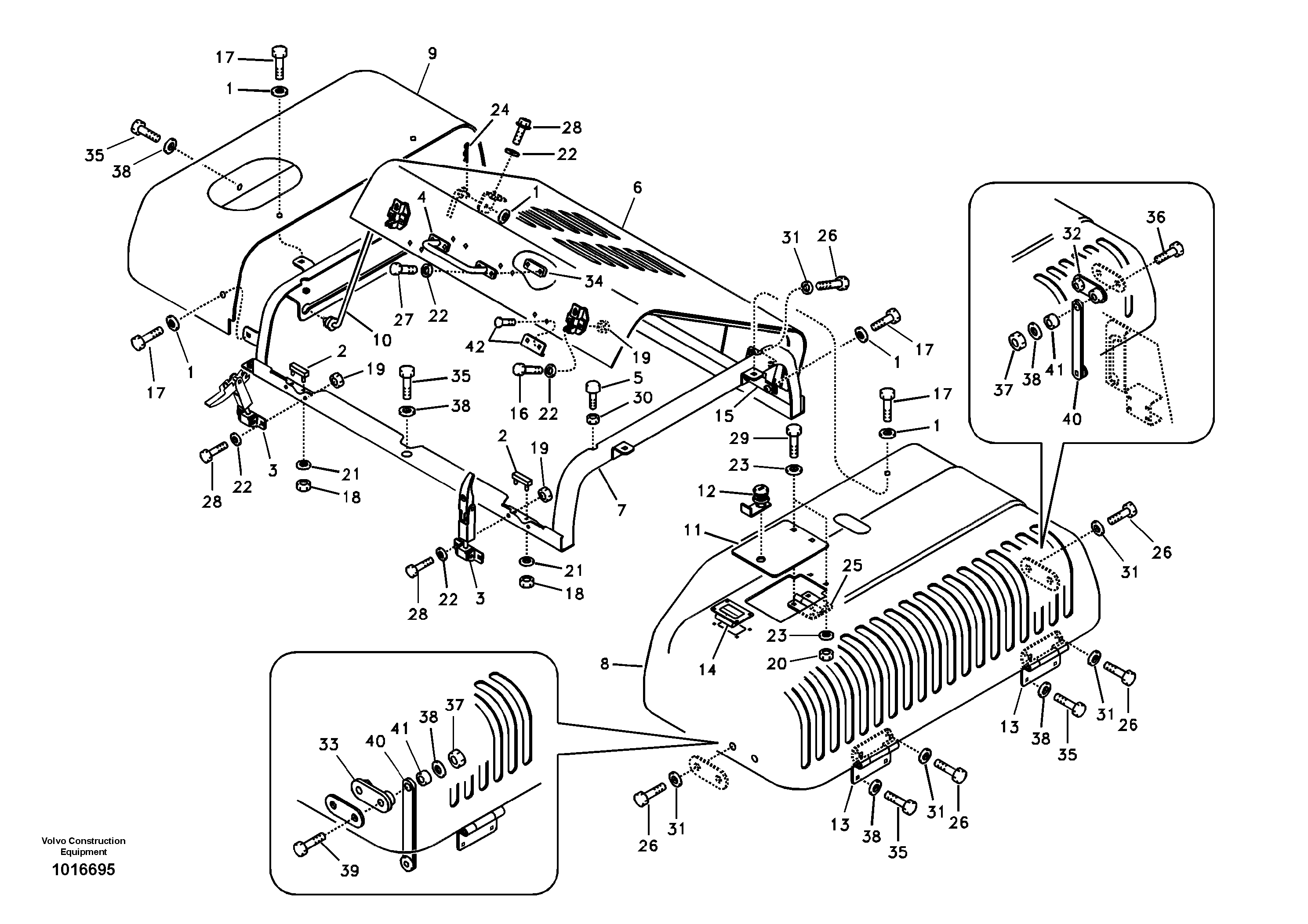 Cowl frame, cover and hood — volvo parts diagram