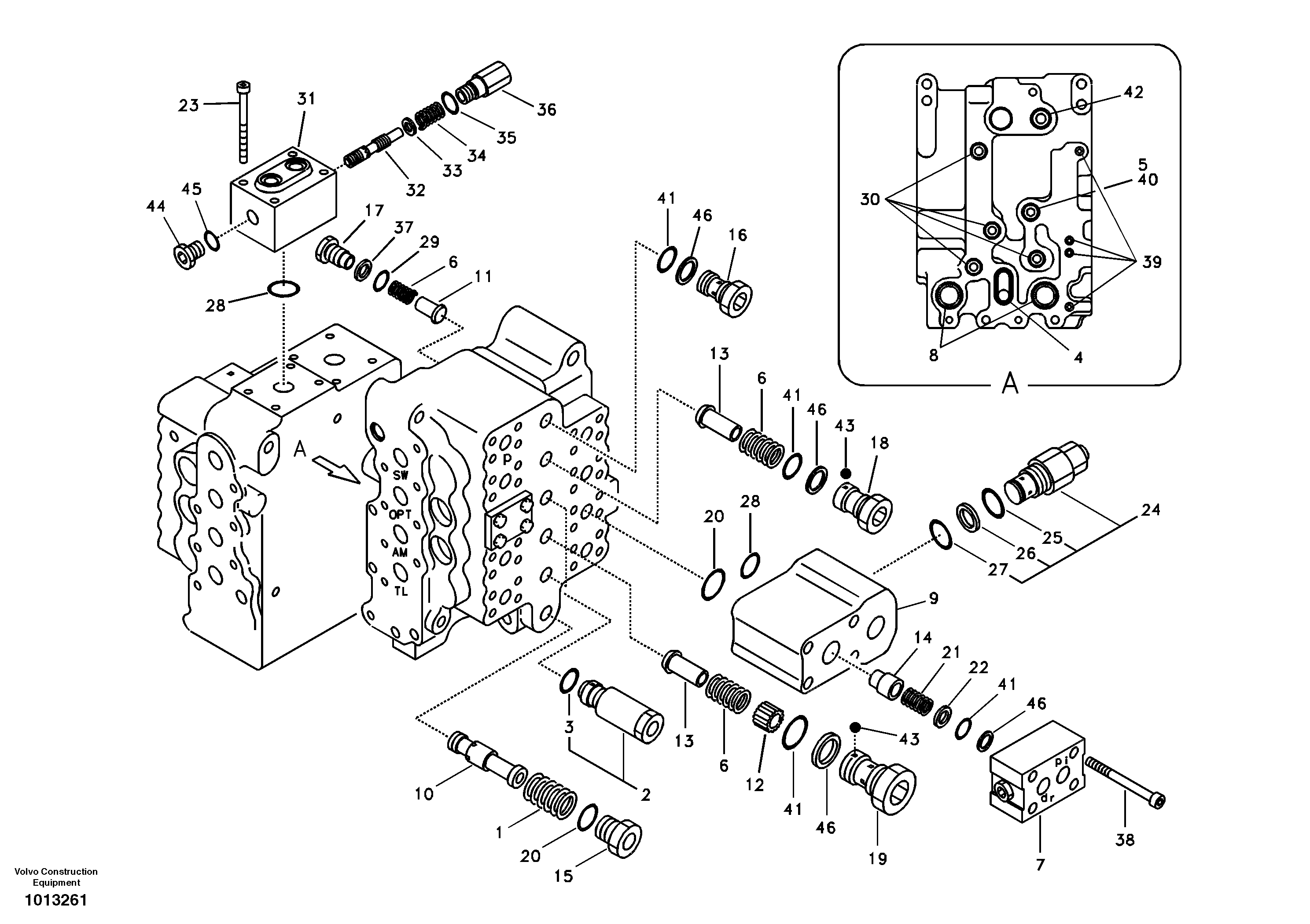 Main control valve, relief valve and dipper arm holding — volvo parts diagram