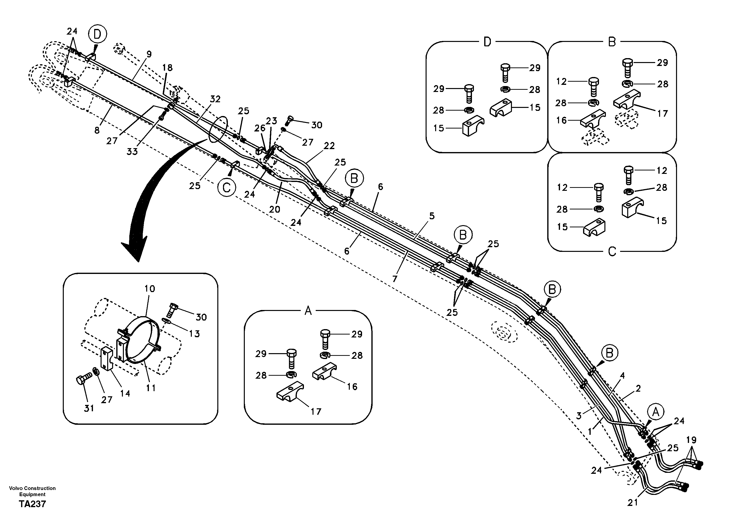 Working hydraulic, dipper arm cylinder on long boom — volvo parts diagram