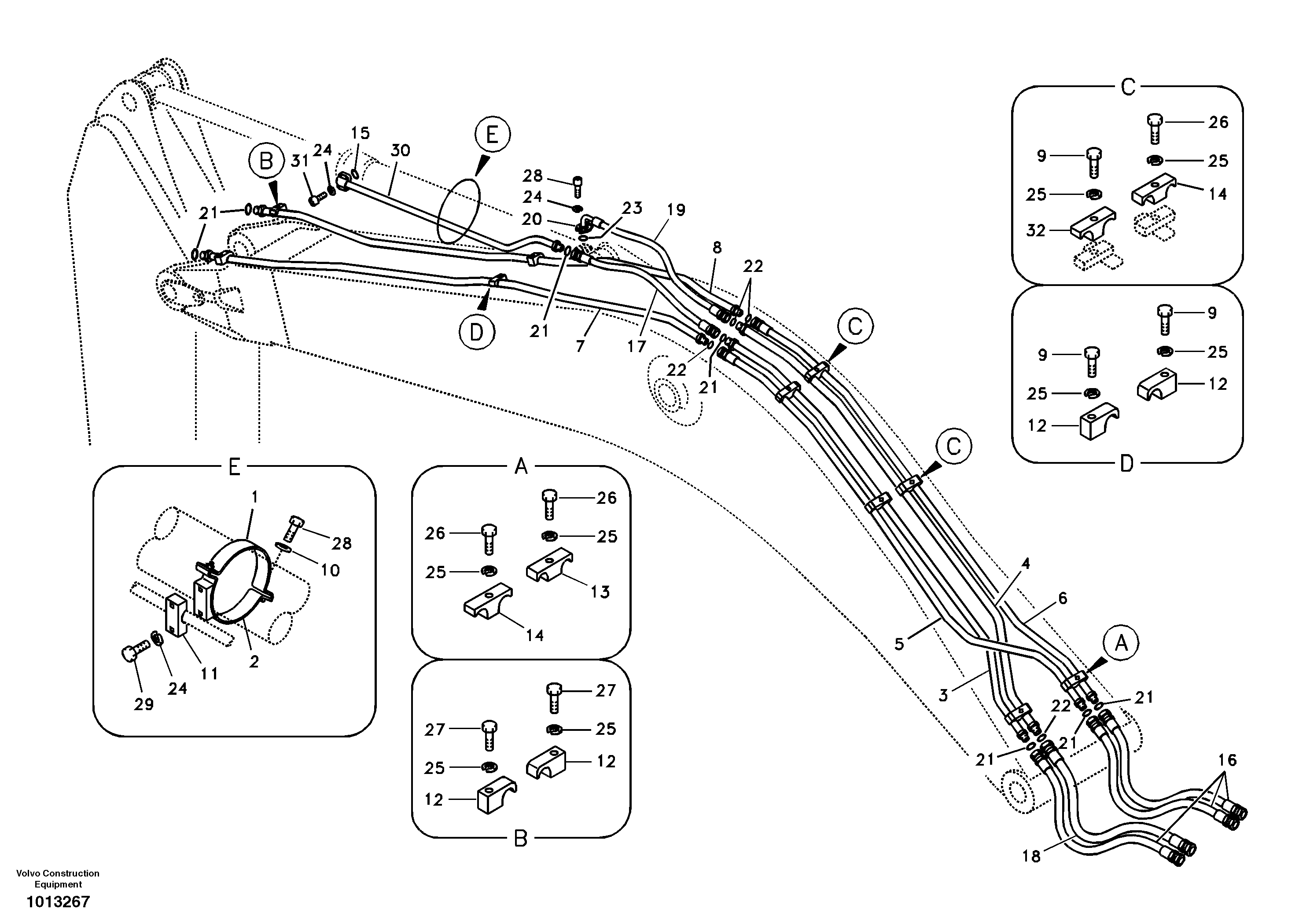 Working hydraulic, dipper arm cylinder on boom. — volvo parts diagram