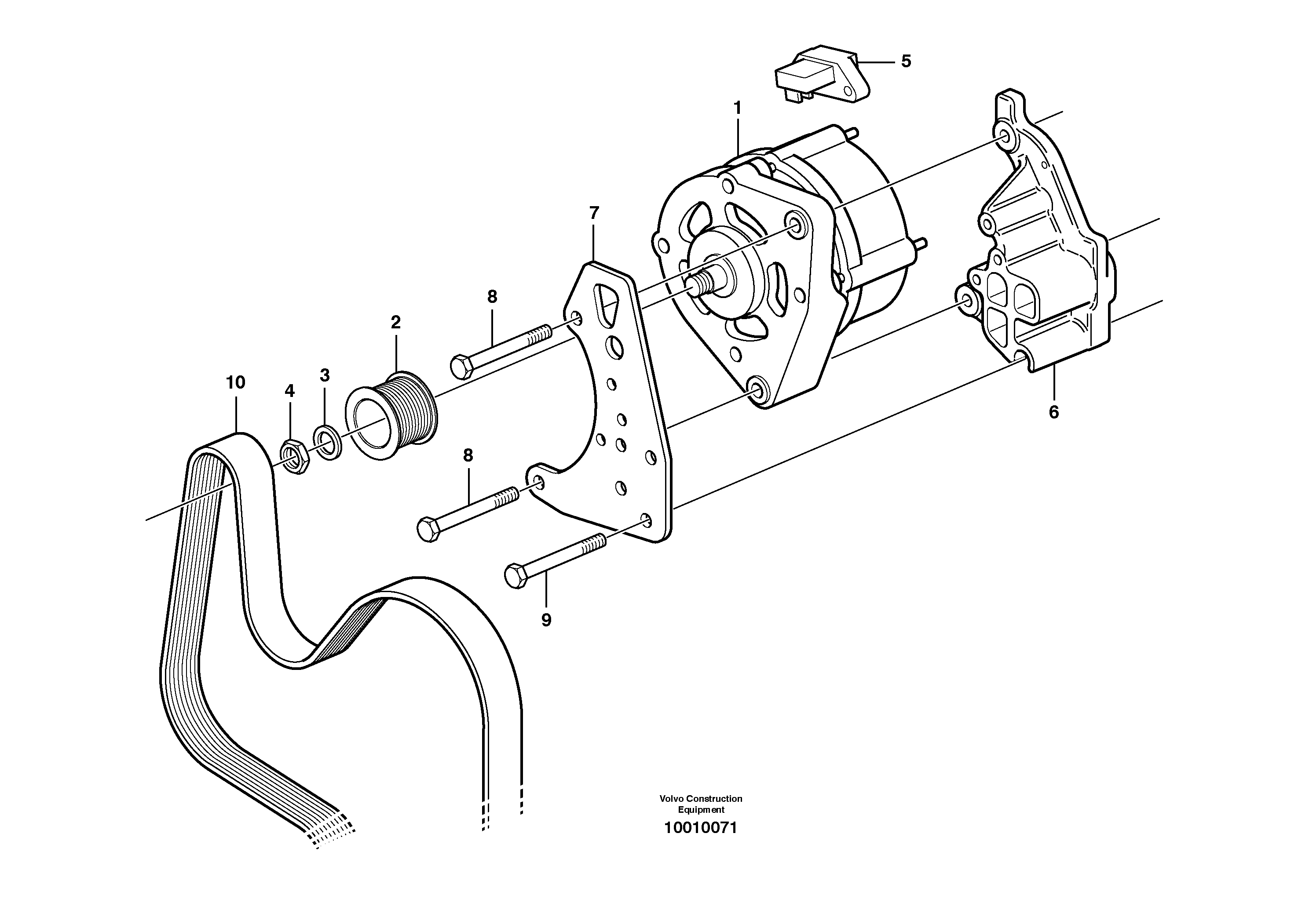 Alternator with assembling details  ENG S/N -992001 — volvo parts diagram