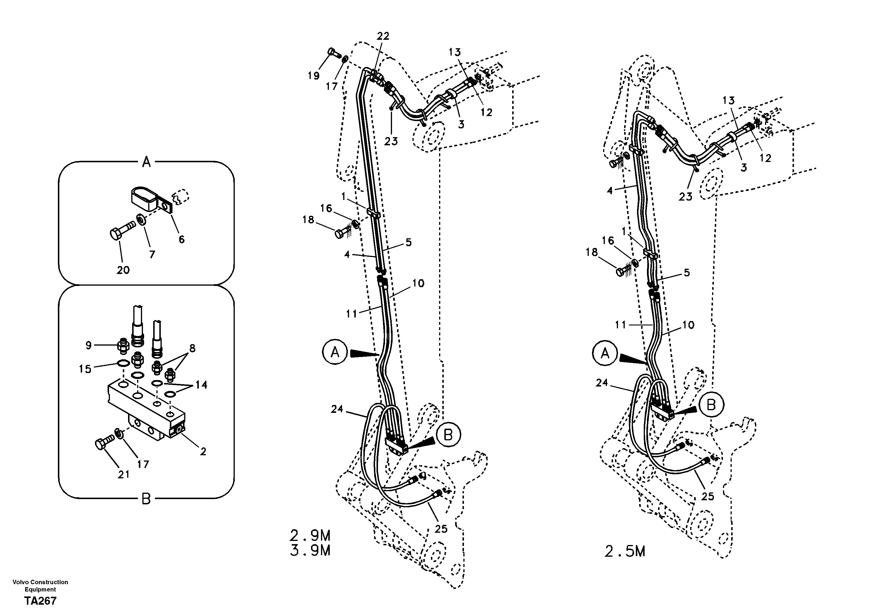 Working hydraulic, quick fit on dipper arm — volvo parts diagram