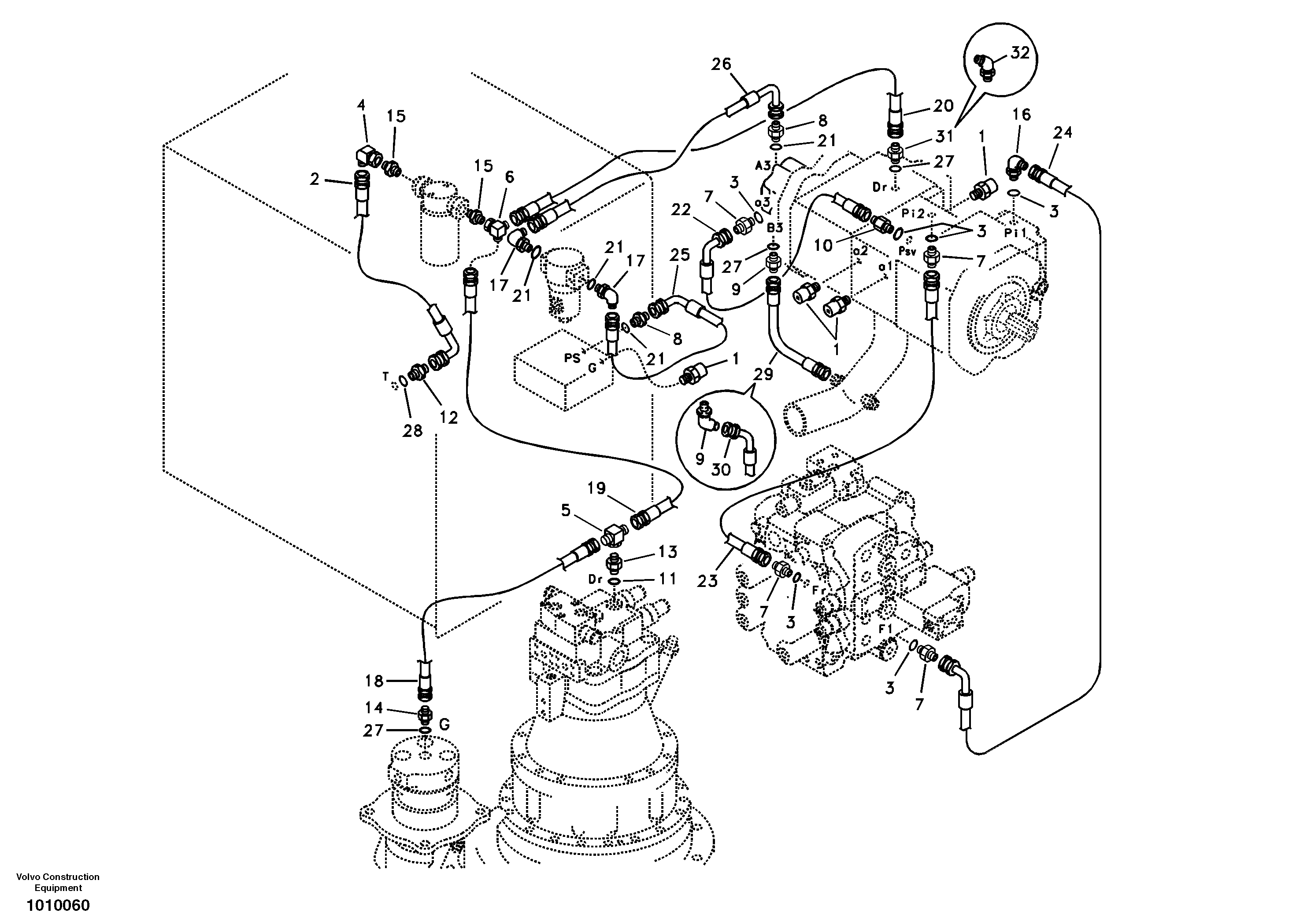 Servo system, pump piping and filter mount. — volvo parts diagram