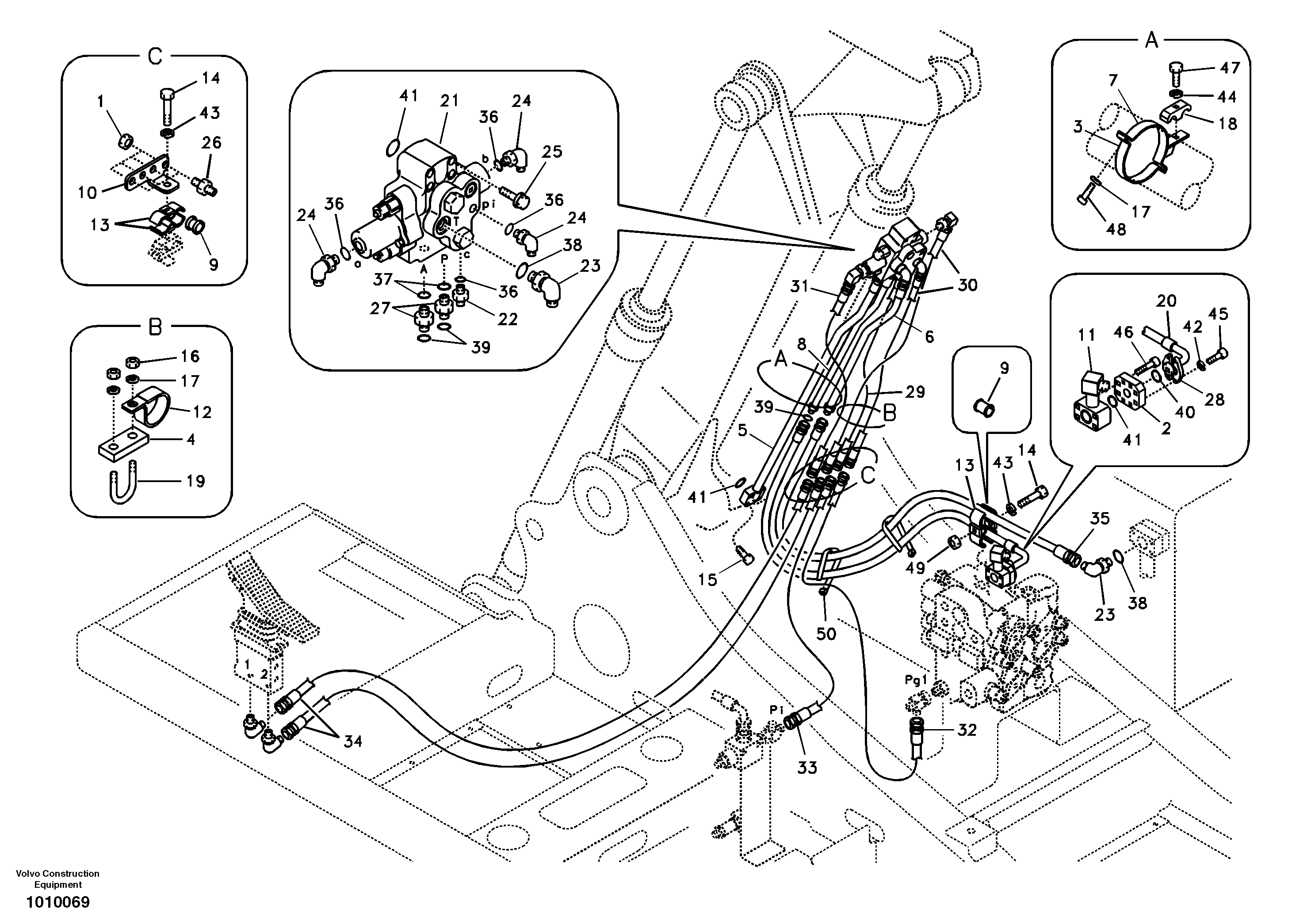 Working hydraulic, 2nd boom cylinder on adjustable boom — volvo parts diagram