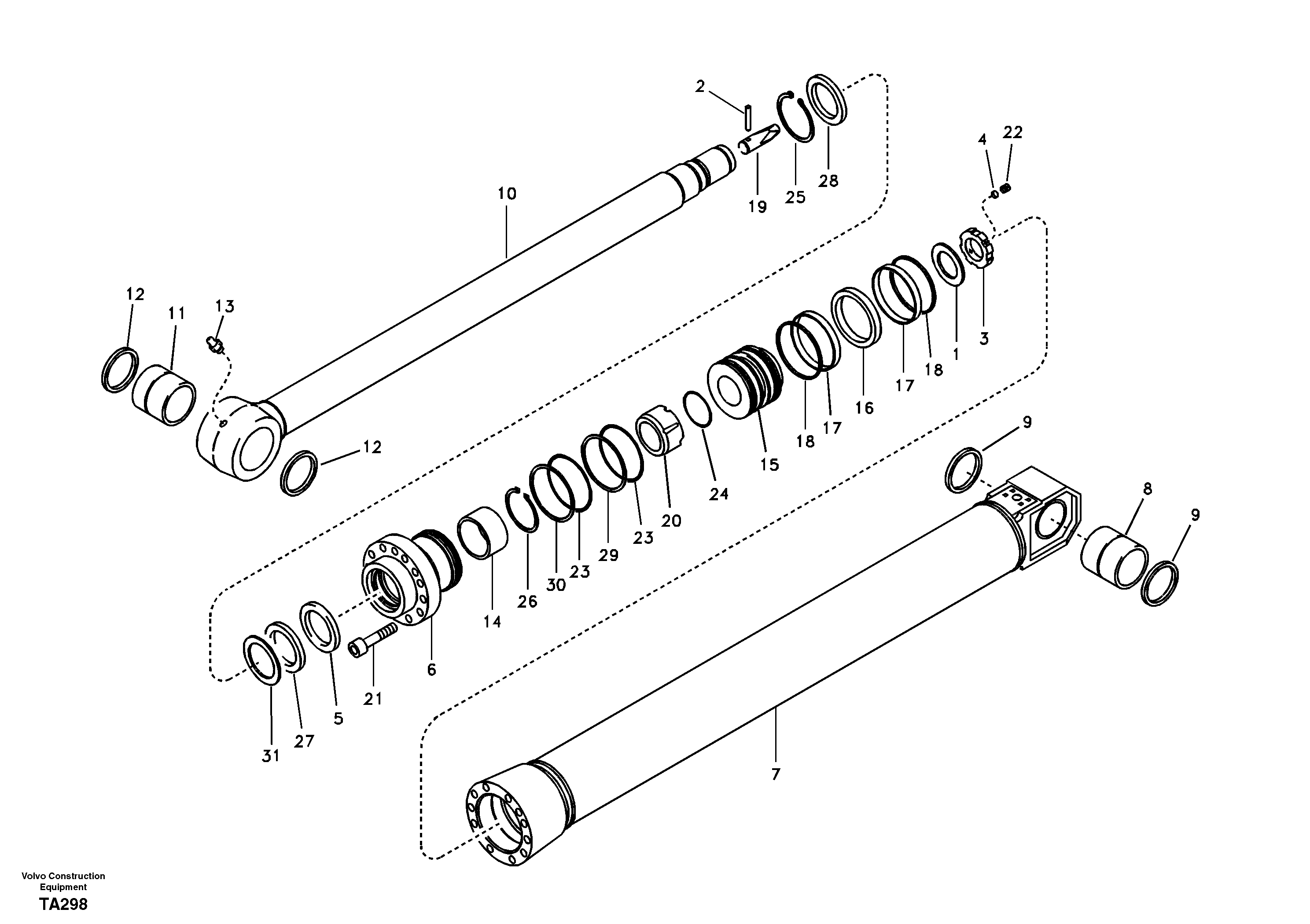 Dipper arm cylinder for long reach — volvo parts diagram