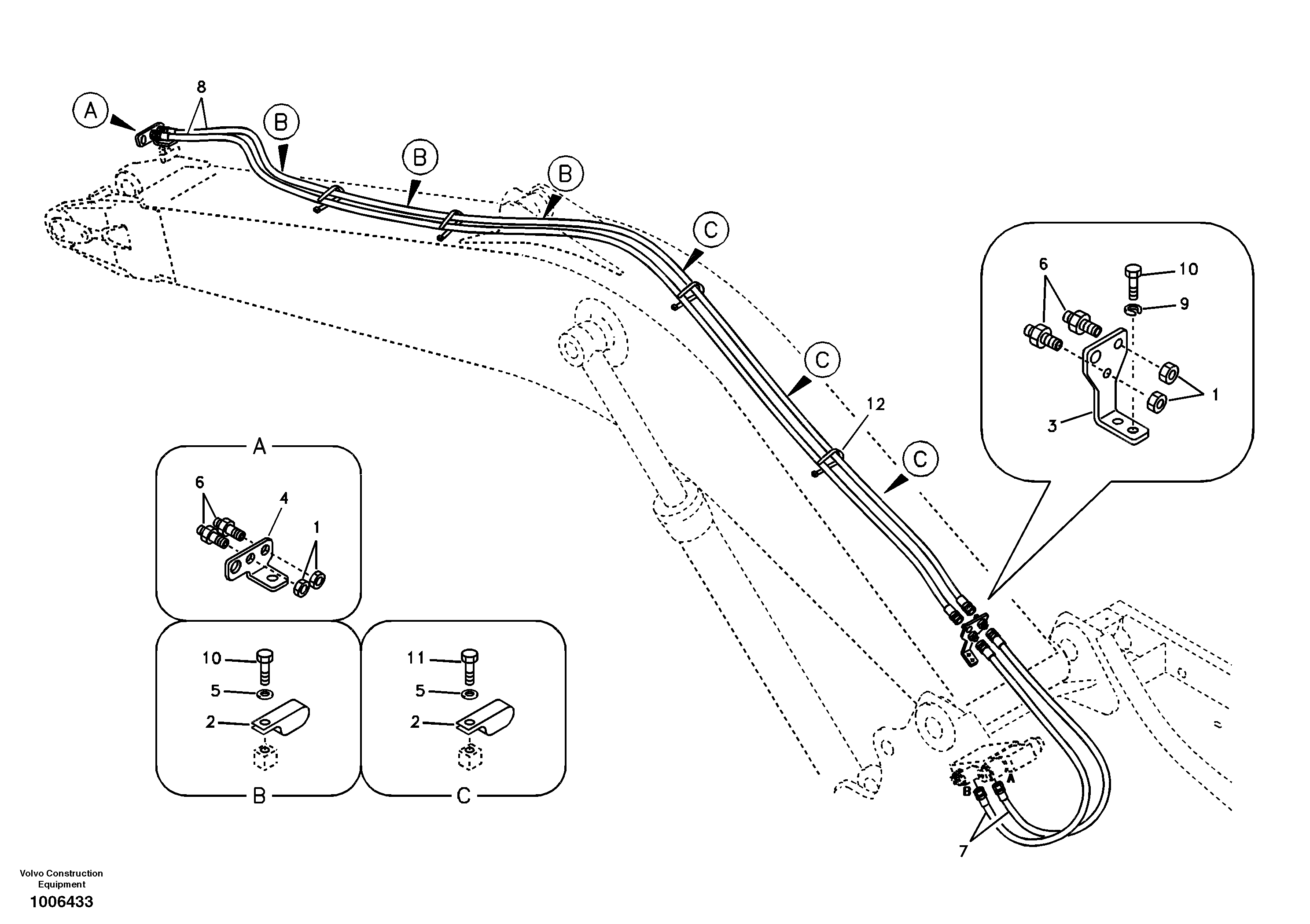 Working hydraulic, slope and rotator on boom — volvo parts diagram