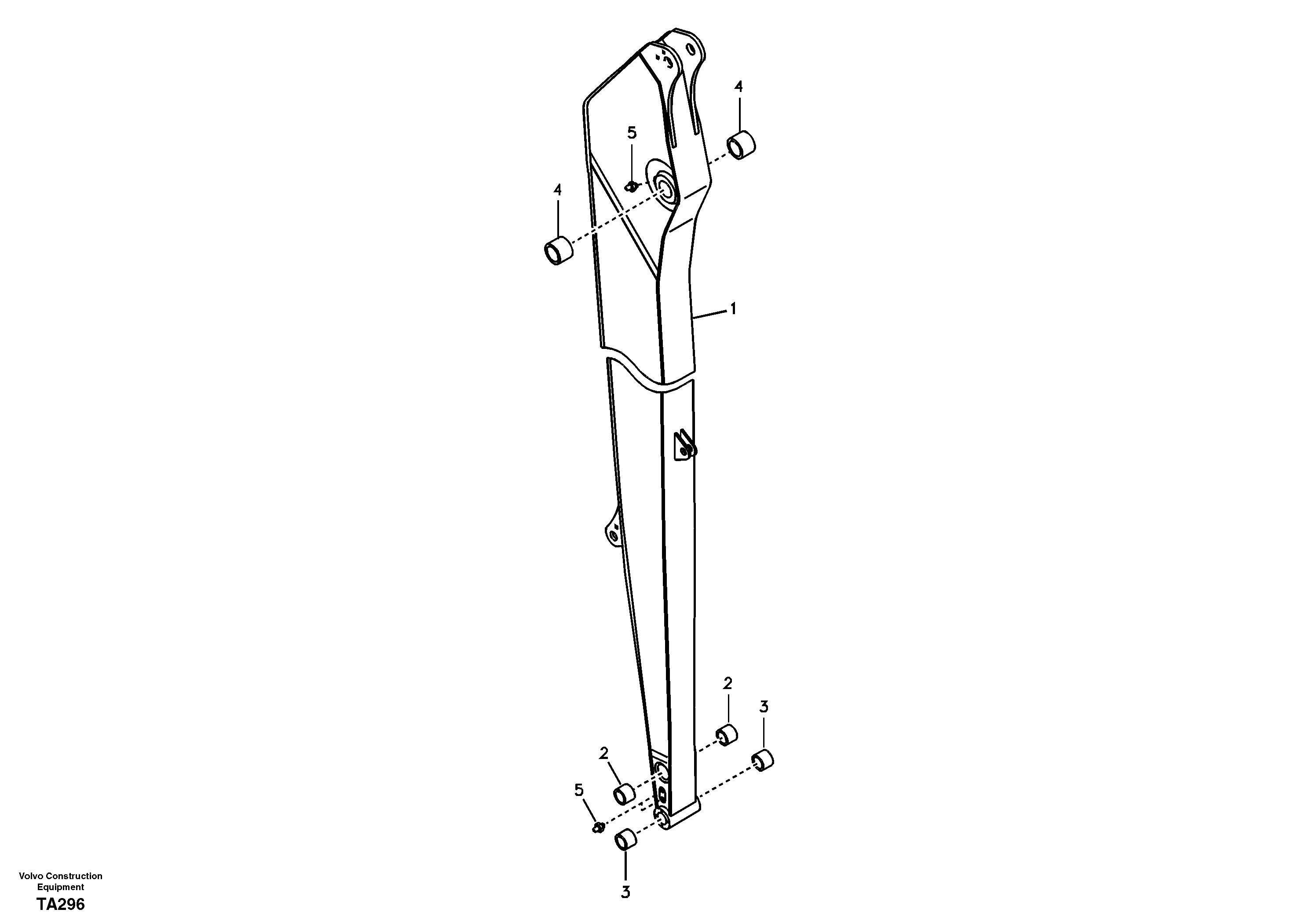 Dipper arm and grease piping with piping seat, long reach — volvo parts diagram