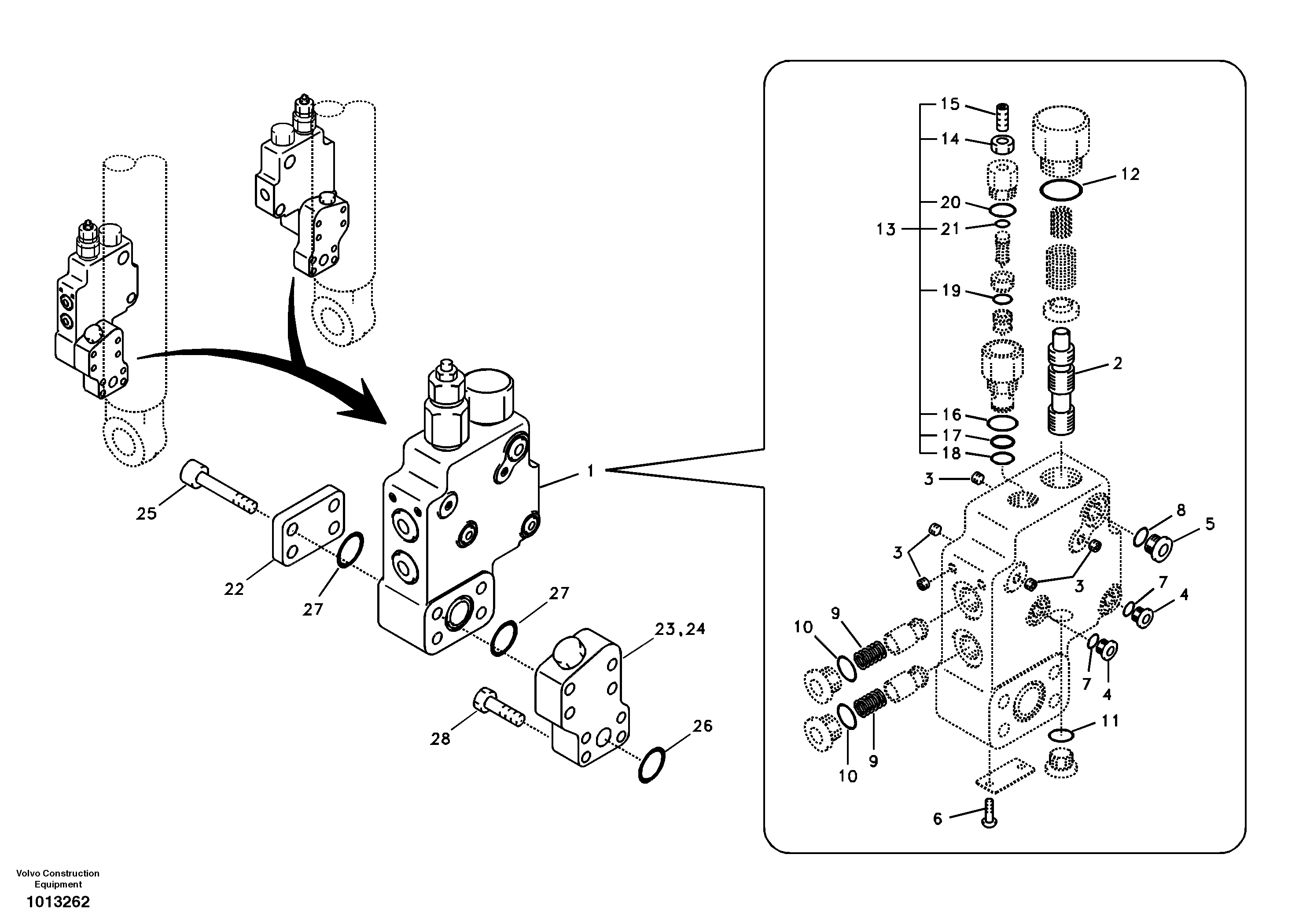 Working hydraulic, boom rupture valve mount — volvo parts diagram