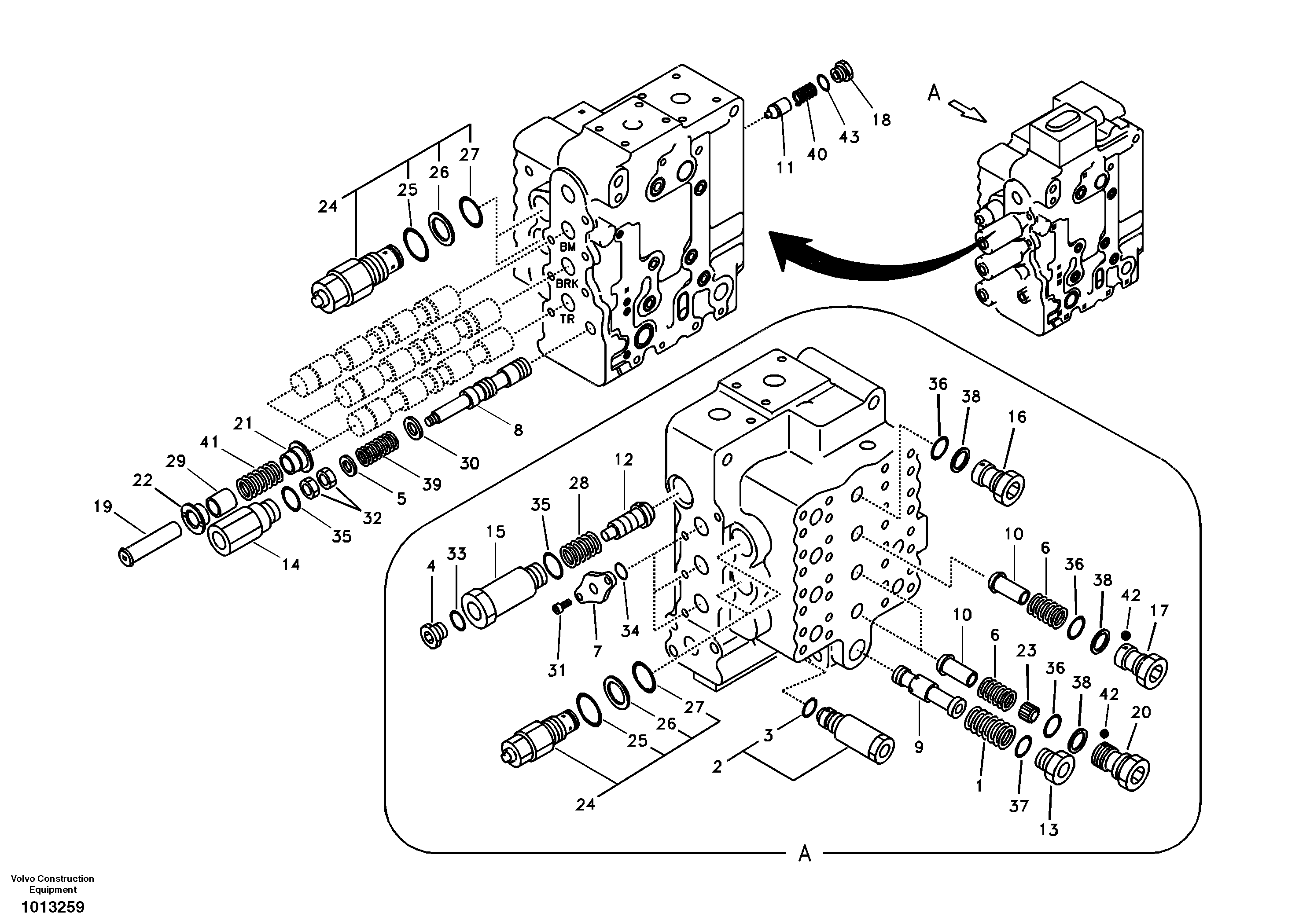 Main control valve, boom and bucket and travel Rh — volvo parts diagram